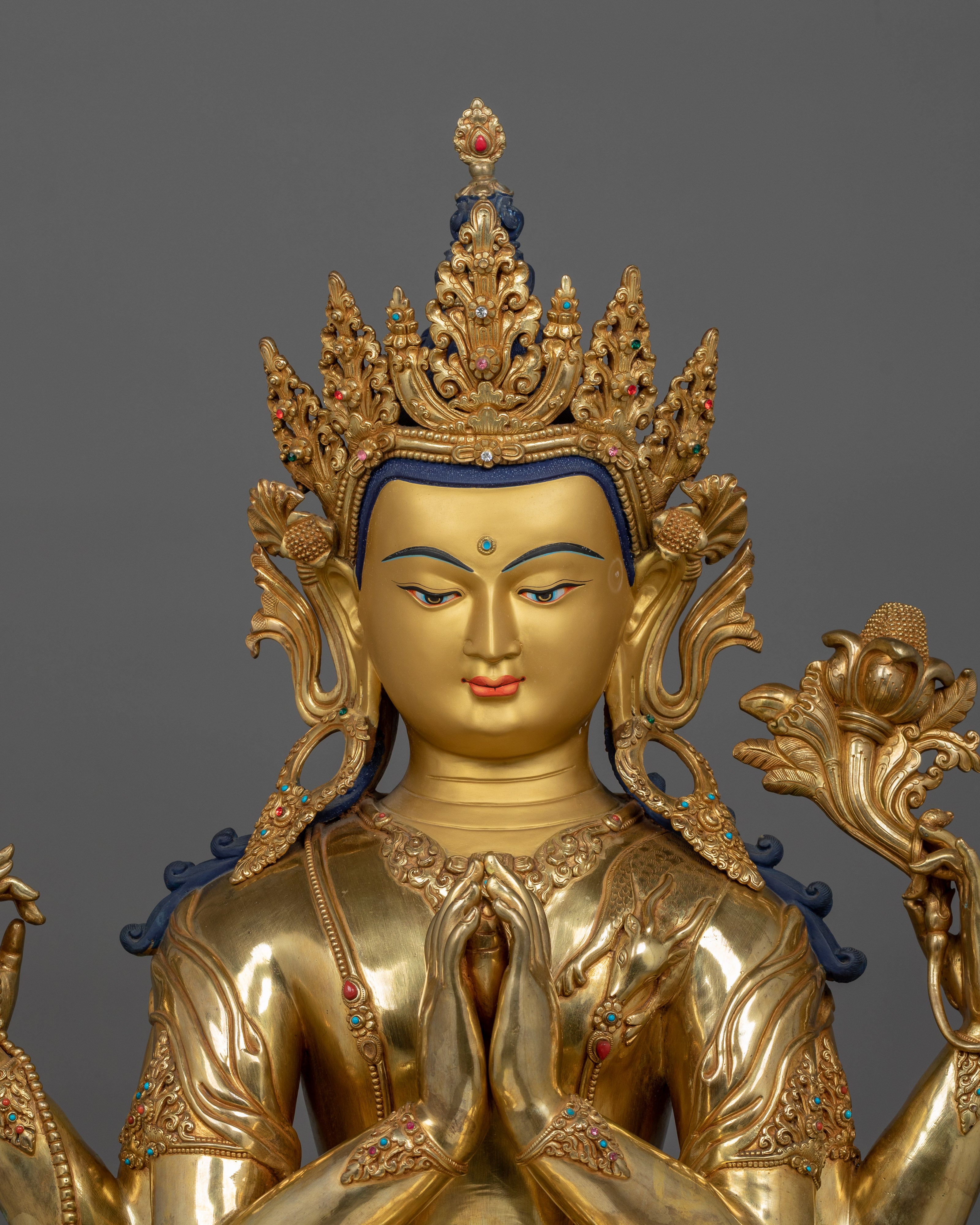 Handmade Compassion deity Chenrezig sculpture | Four Armed Deity