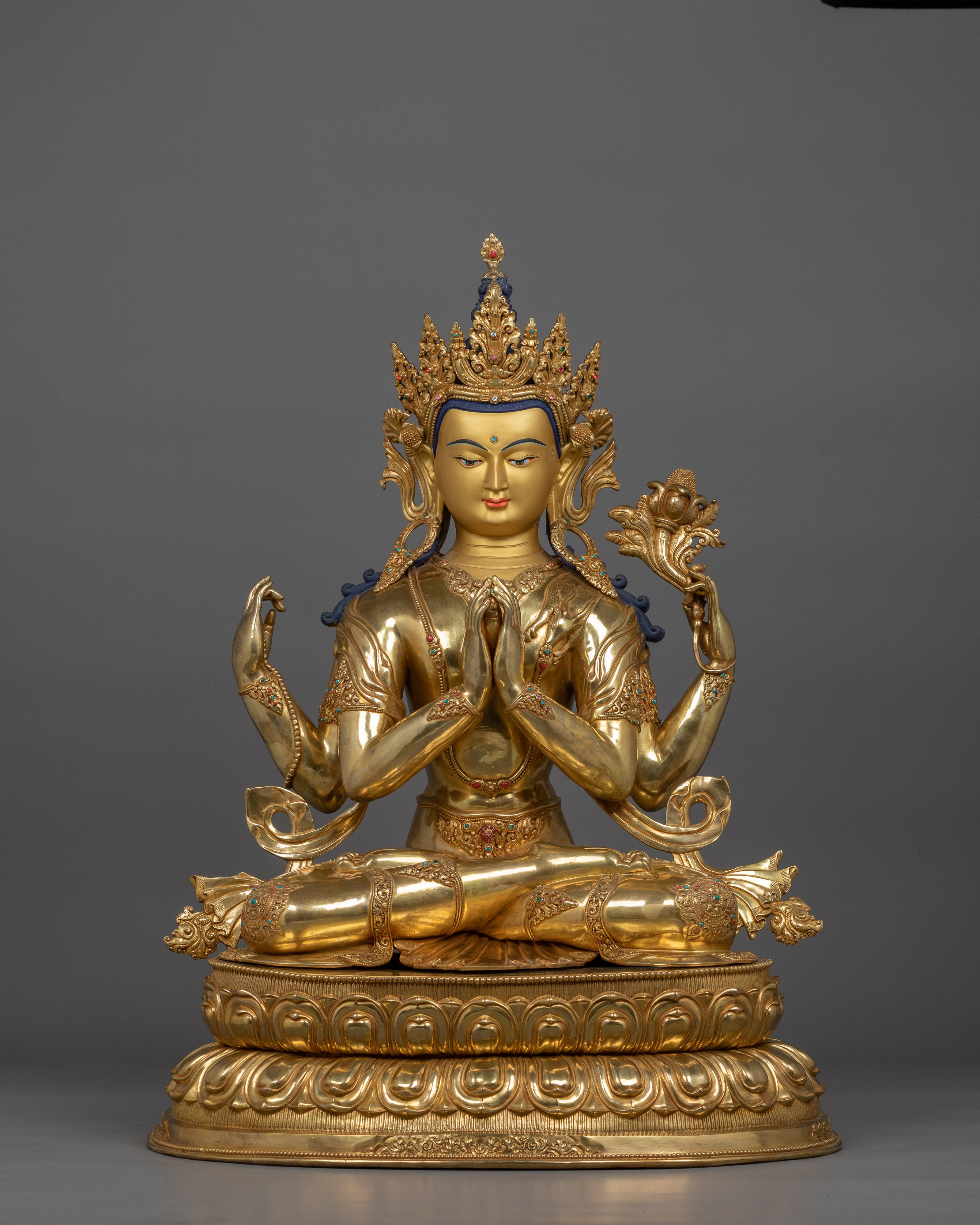 Handmade Compassion deity Chenrezig sculpture | Four Armed Deity
