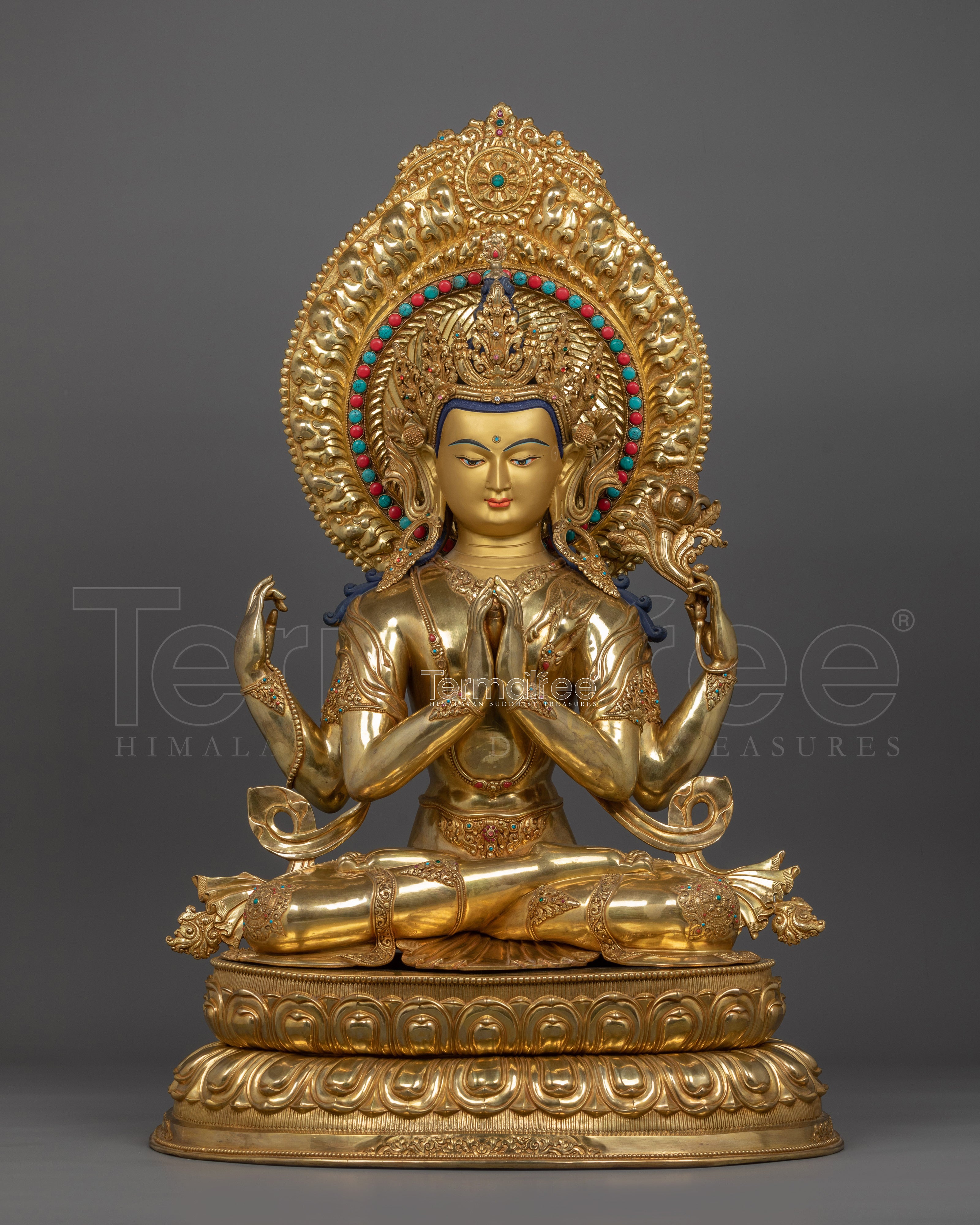 Handmade Compassion deity Chenrezig sculpture | Four Armed Deity