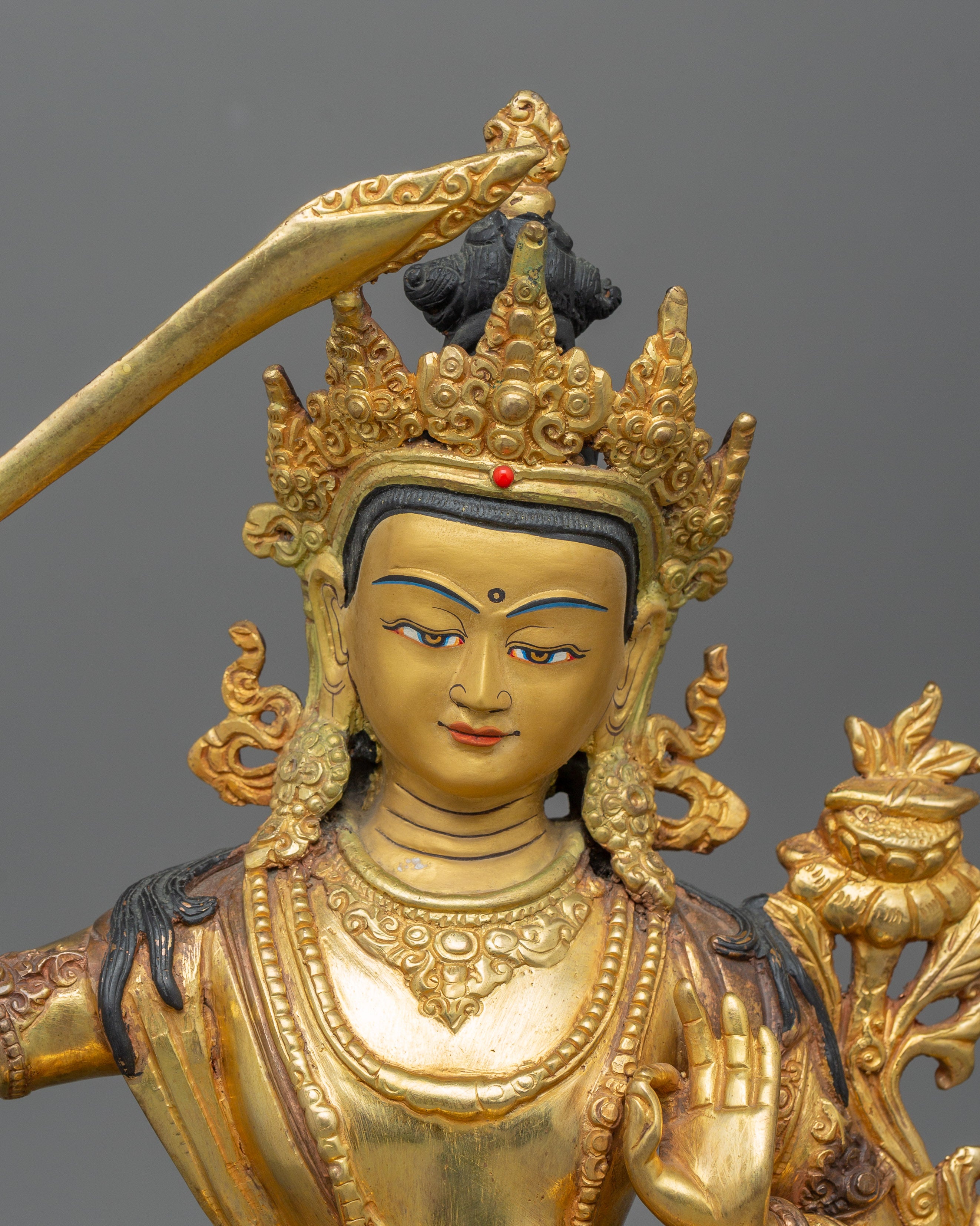 12.2 Inches Manjushri with sword Statue | Bodhisattva Sculpture Wisdom Deity