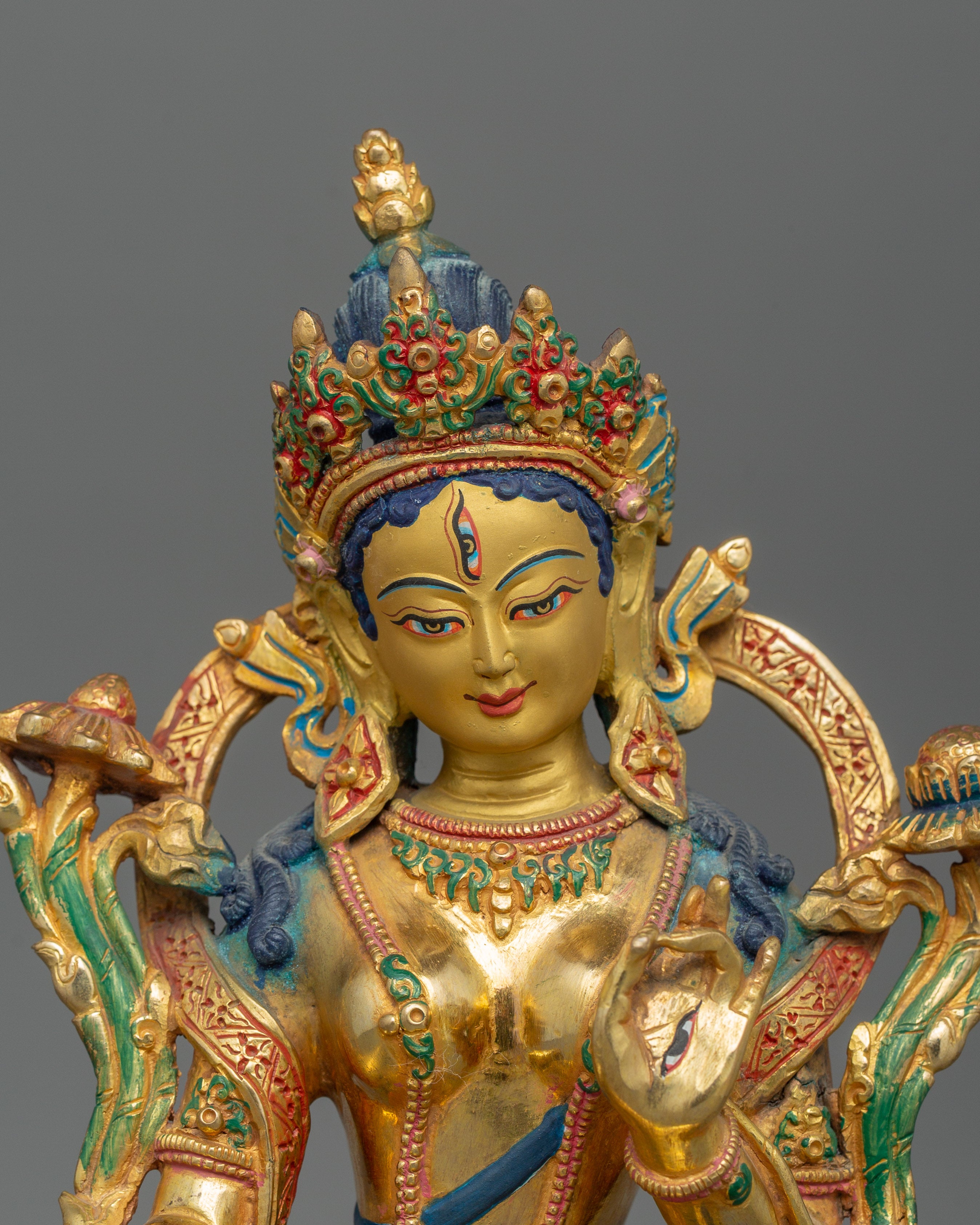 9.4" Figurine of Seven Eyes Deity White Tara | Enlightened Female Goddess