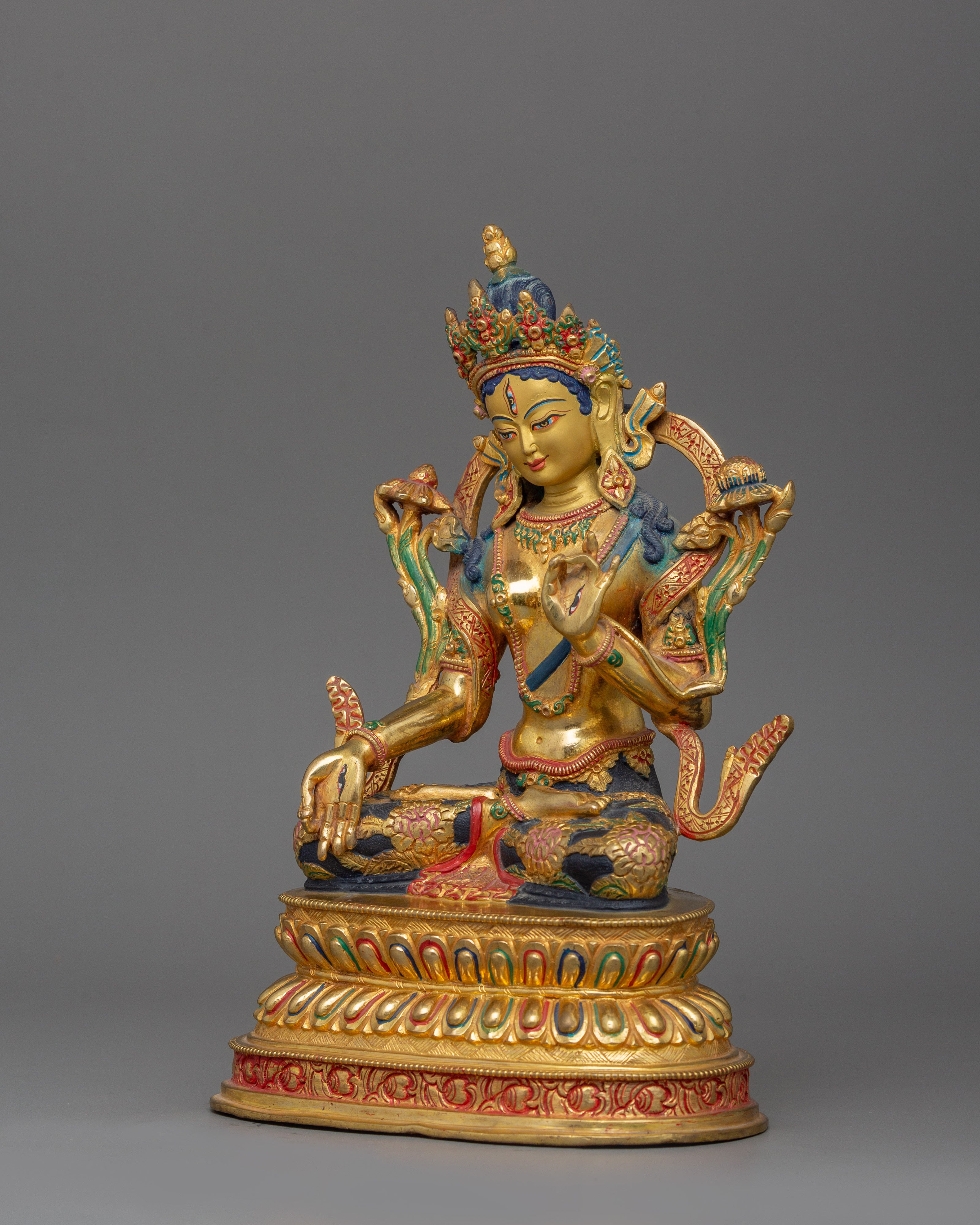 9.4" Figurine of Seven Eyes Deity White Tara | Enlightened Female Goddess