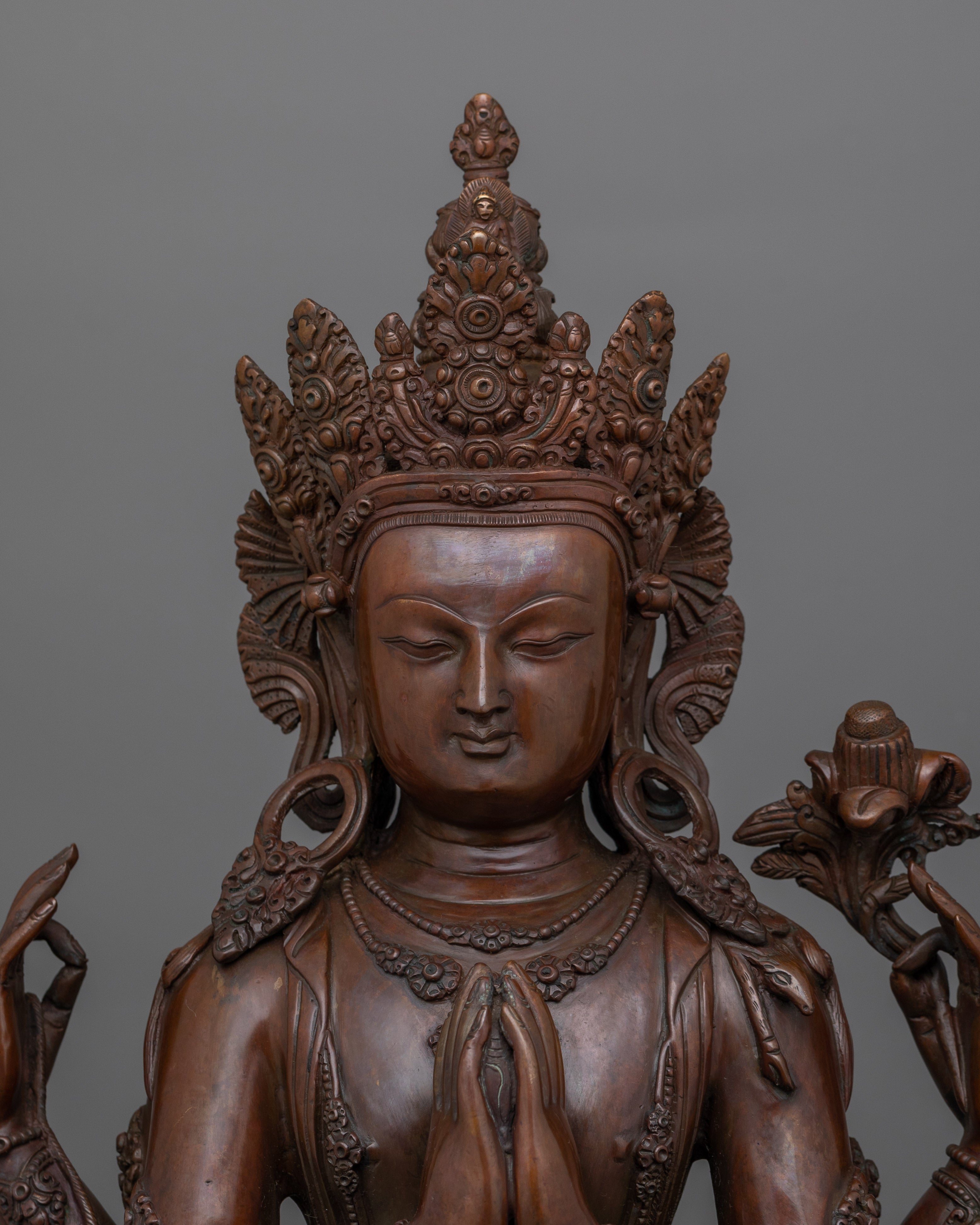 Himalayan 4-Armed Chenrezig Sculpture | Bodhisattva of Compassion and Healing