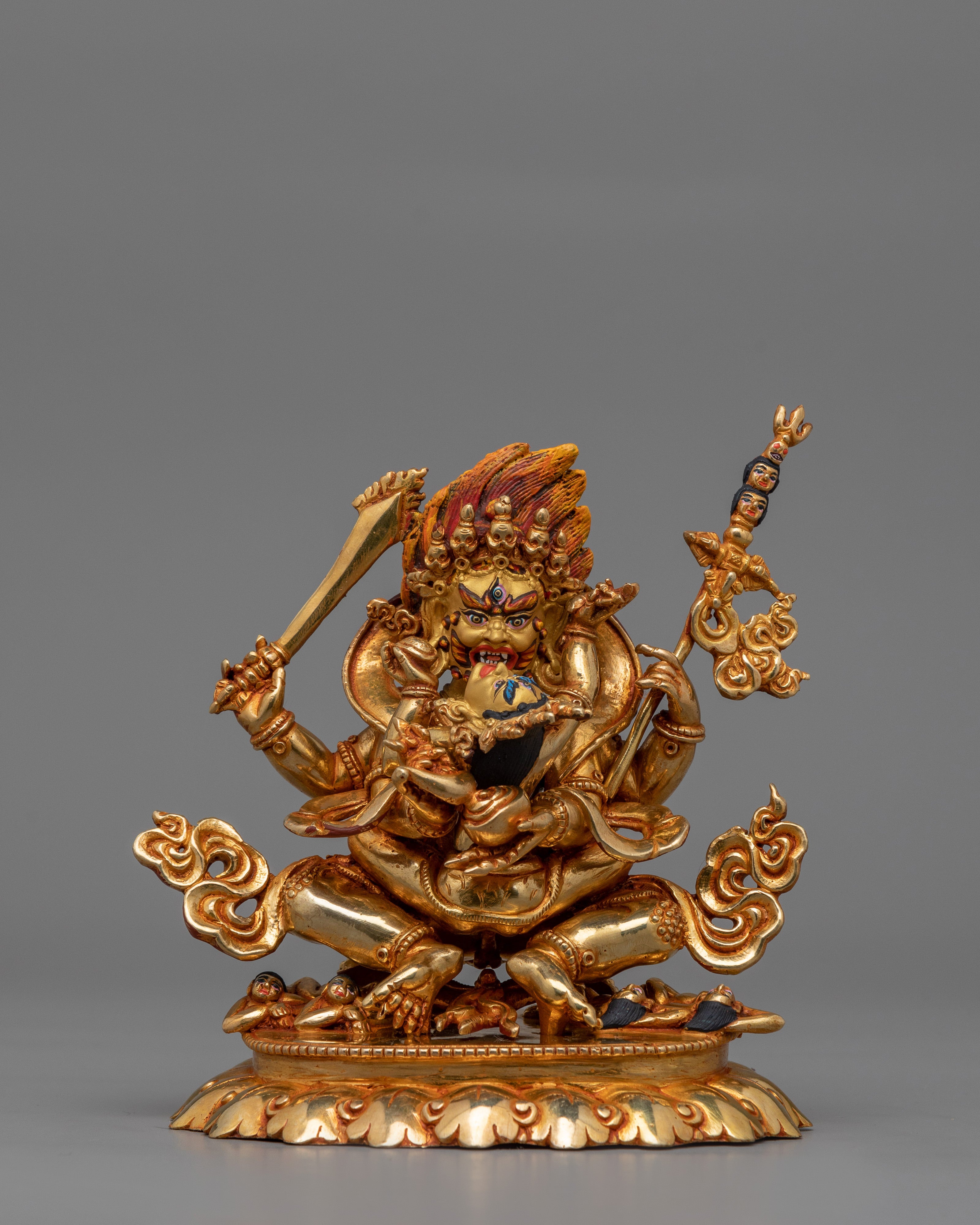 Four Armed Mahakala Mantra Statue | 24k Gold Gilded Artwork