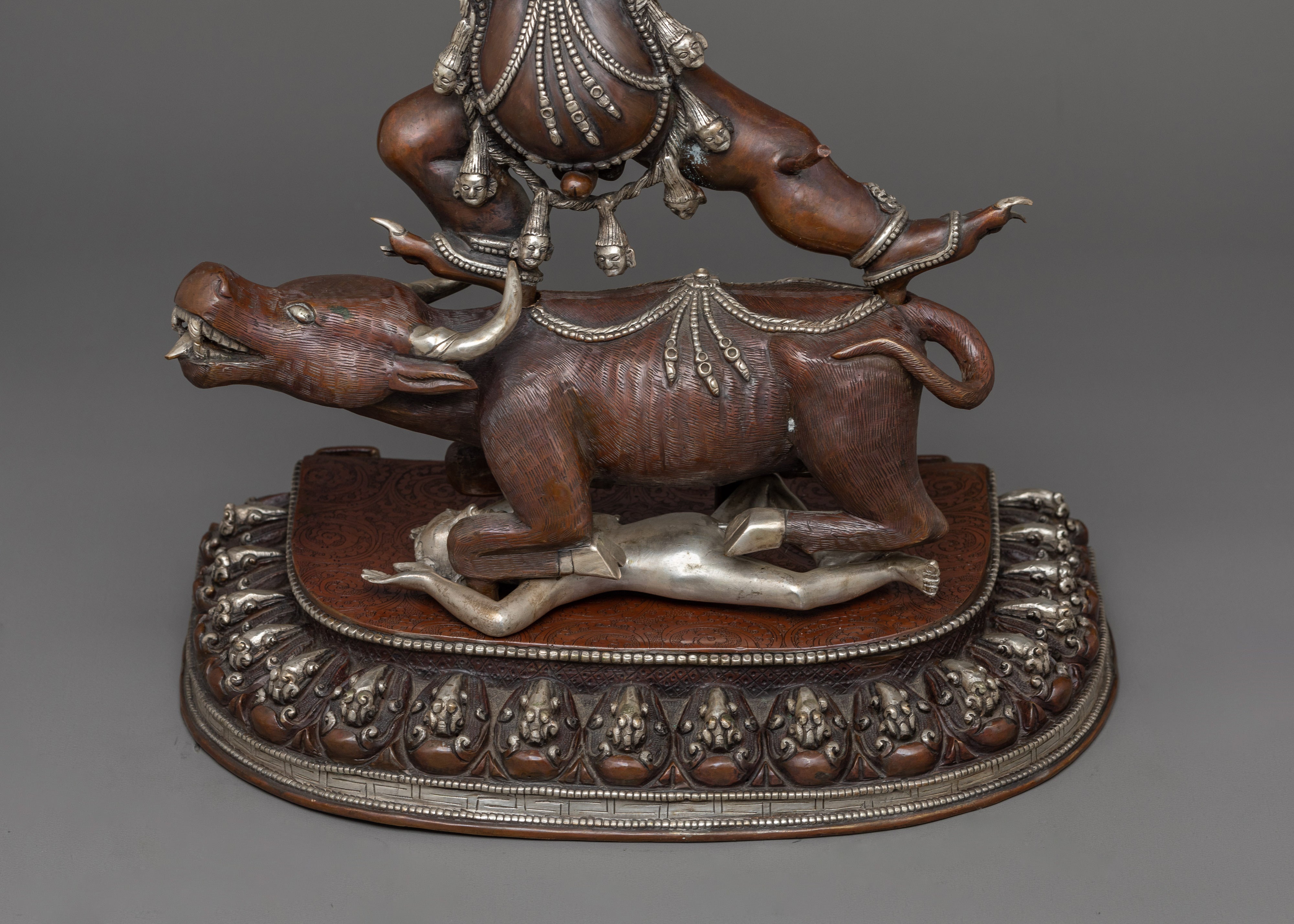 Silver Plated Yama Dharmaraja Statue | Wrathful Dharma Protector Deity