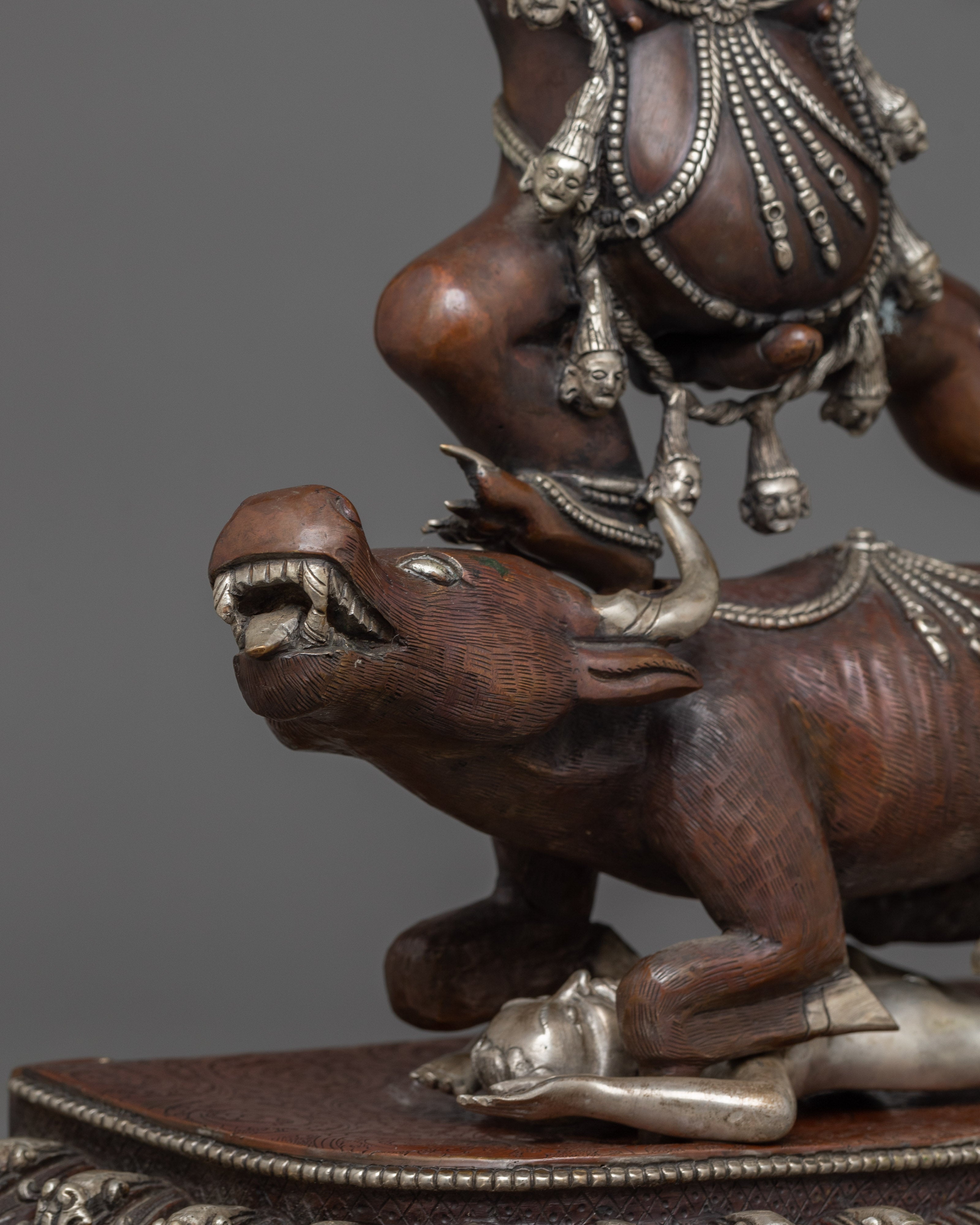 Silver Plated Yama Dharmaraja Statue | Wrathful Dharma Protector Deity