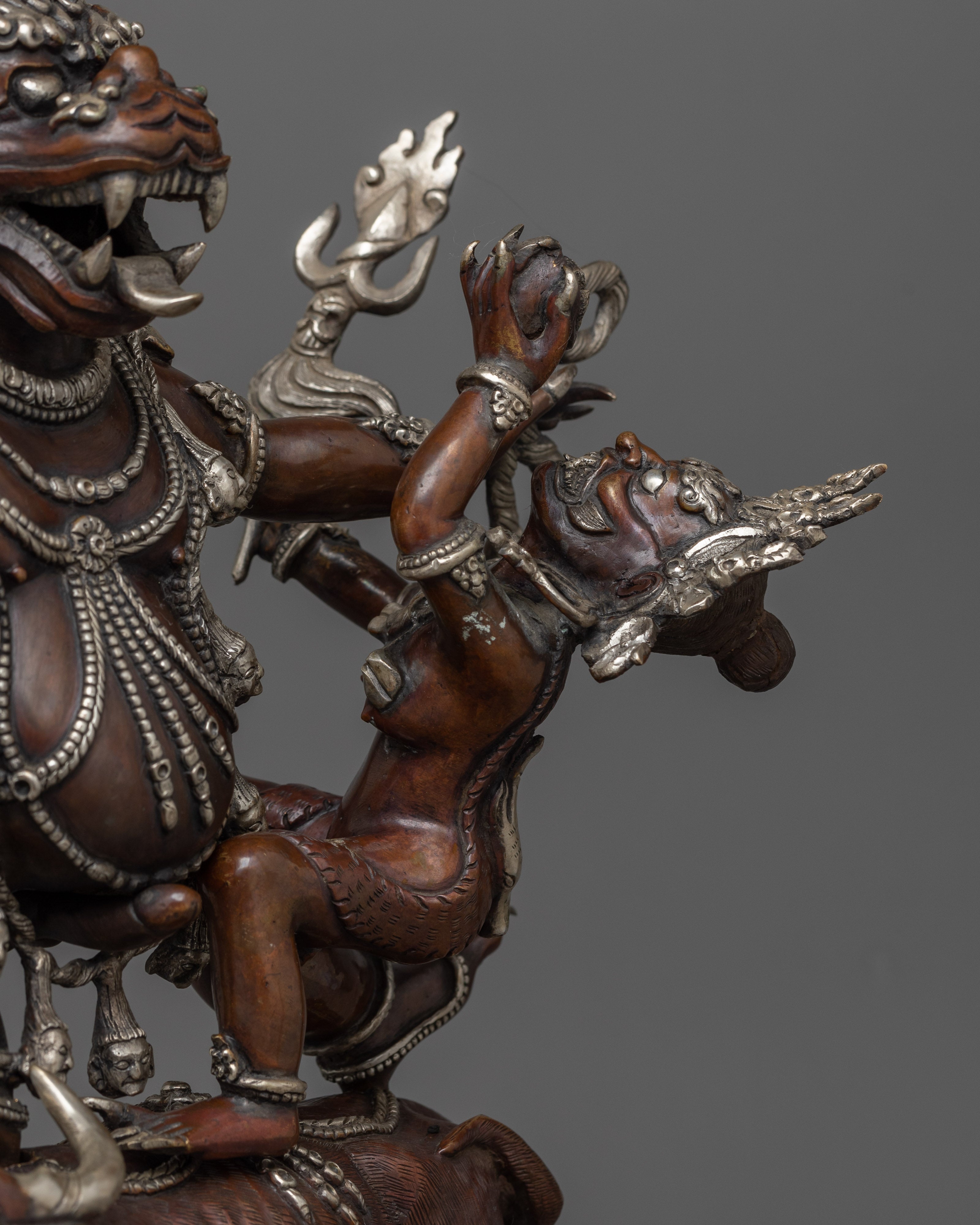 Silver Plated Yama Dharmaraja Statue | Wrathful Dharma Protector Deity
