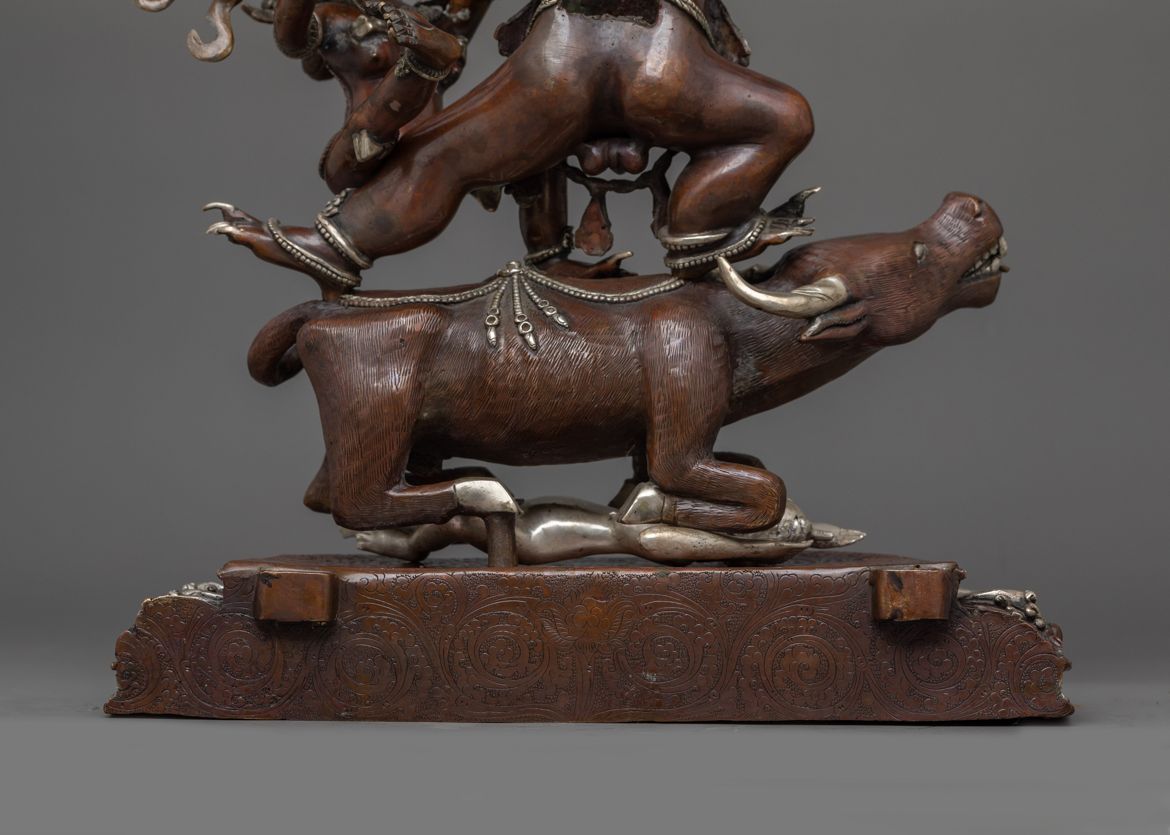 Silver Plated Yama Dharmaraja Statue | Wrathful Dharma Protector Deity