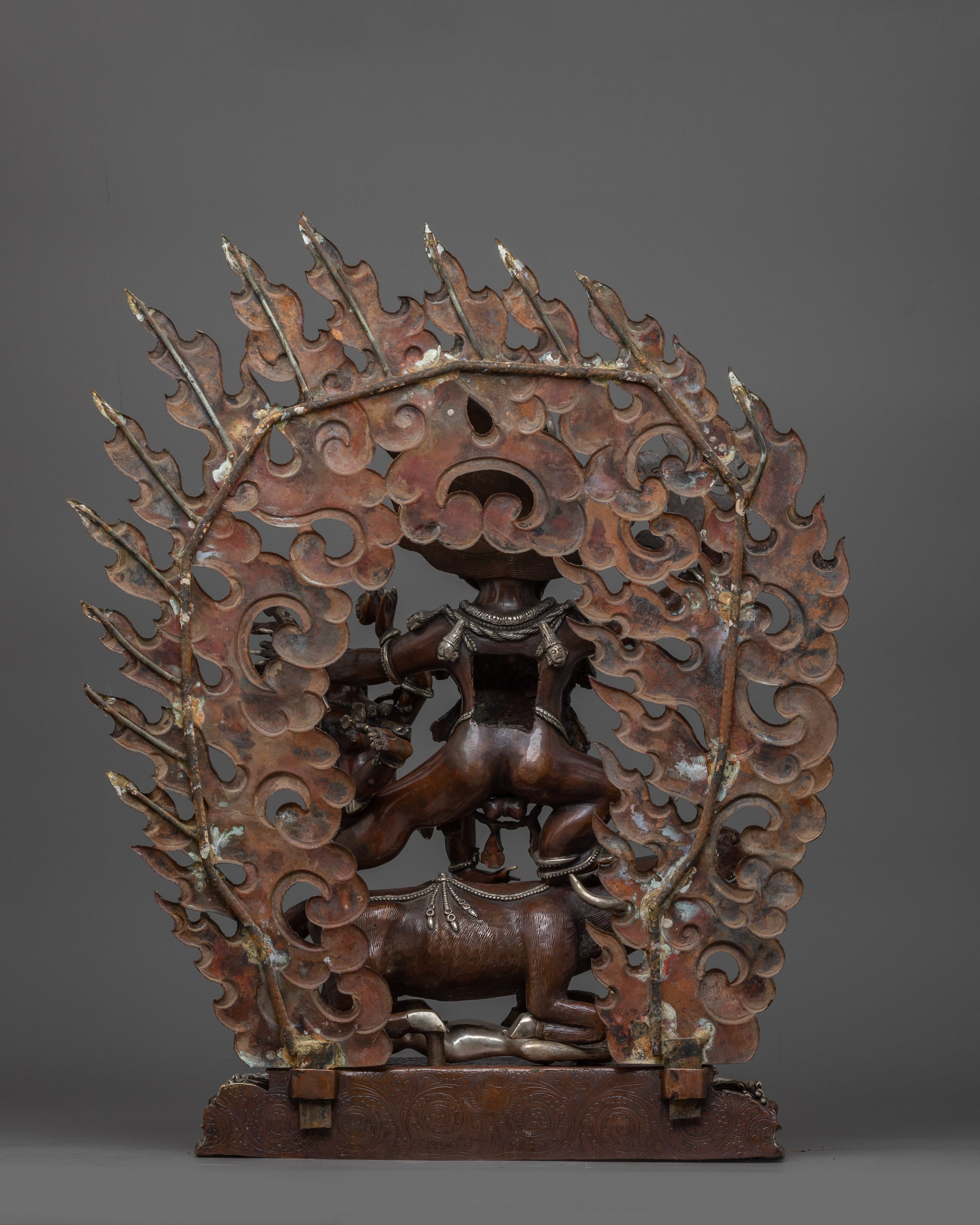 Silver Plated Yama Dharmaraja Statue | Wrathful Dharma Protector Deity