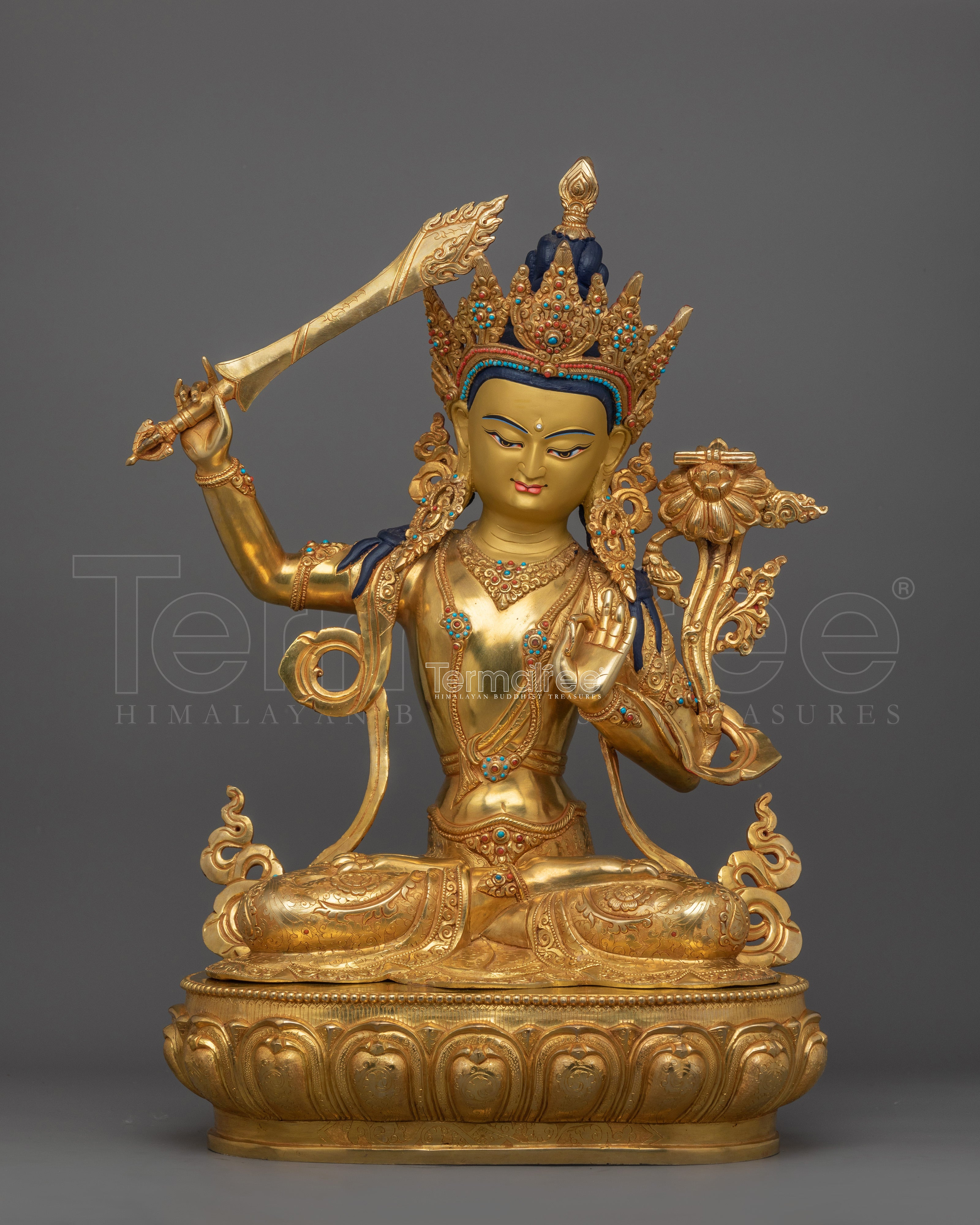 Majestic Wisdom Deity Manjushri | Traditionally 24k Gold Gilded