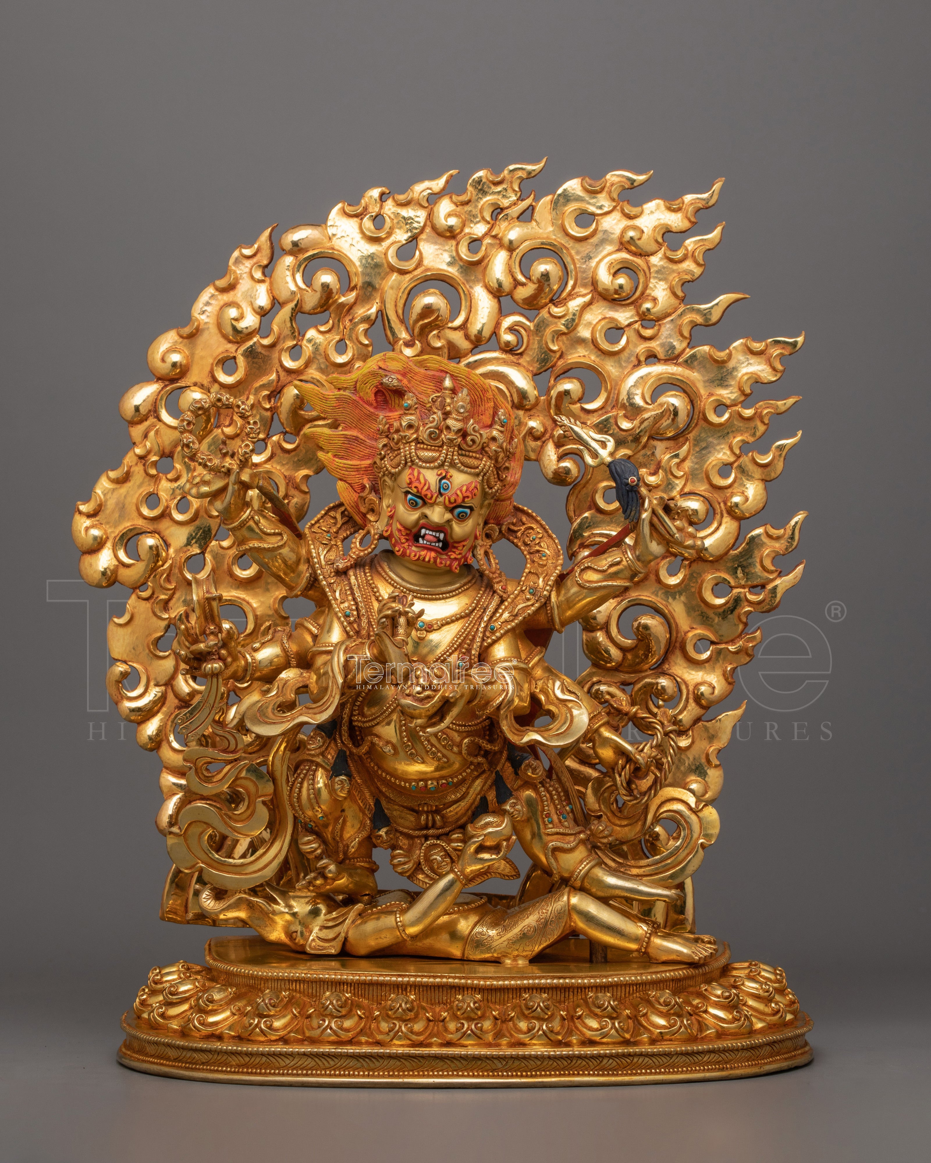 Handmade Shadbhuja Mahakala Figurine | Protector of Dharma and Spiritual Strength