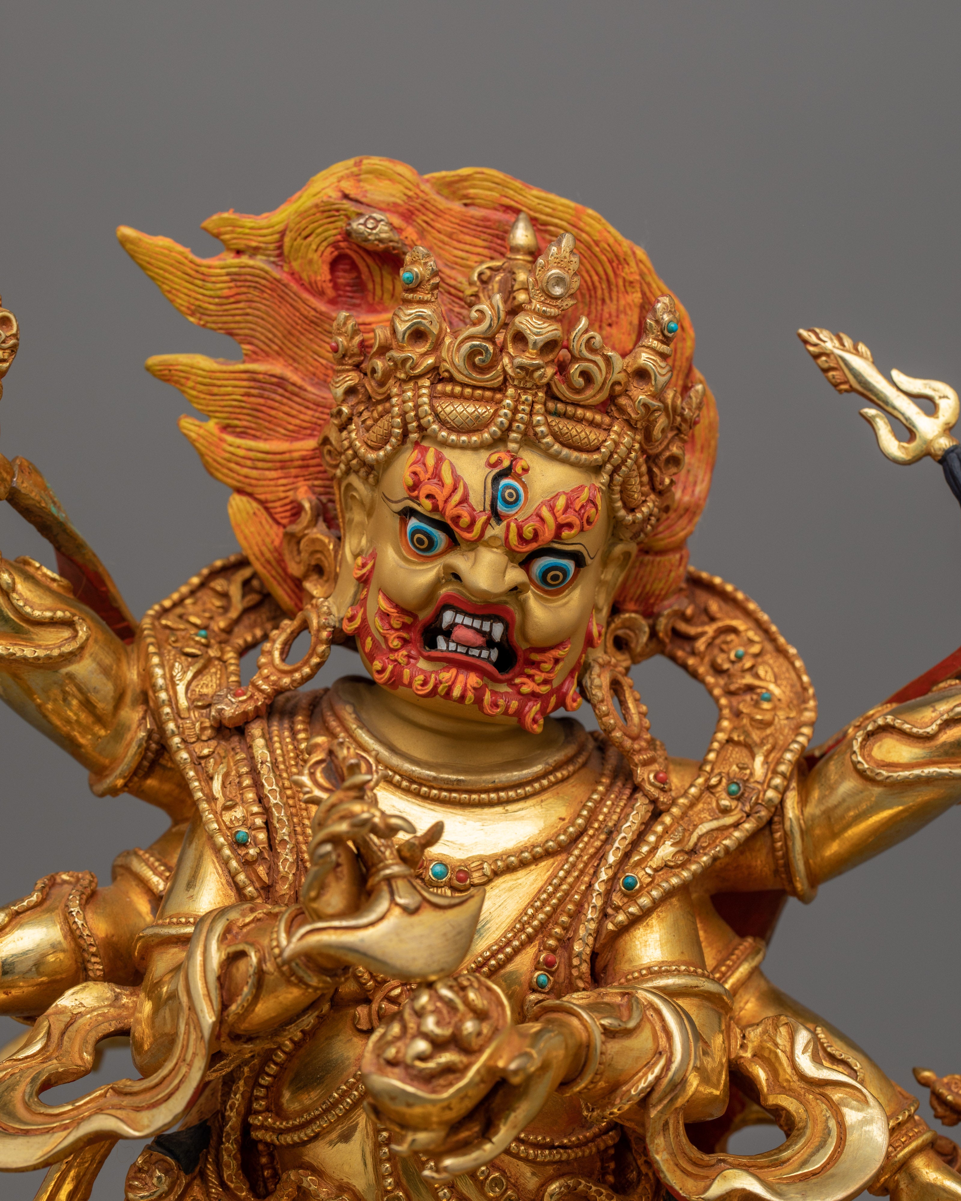 Handmade Shadbhuja Mahakala Figurine | Protector of Dharma and Spiritual Strength