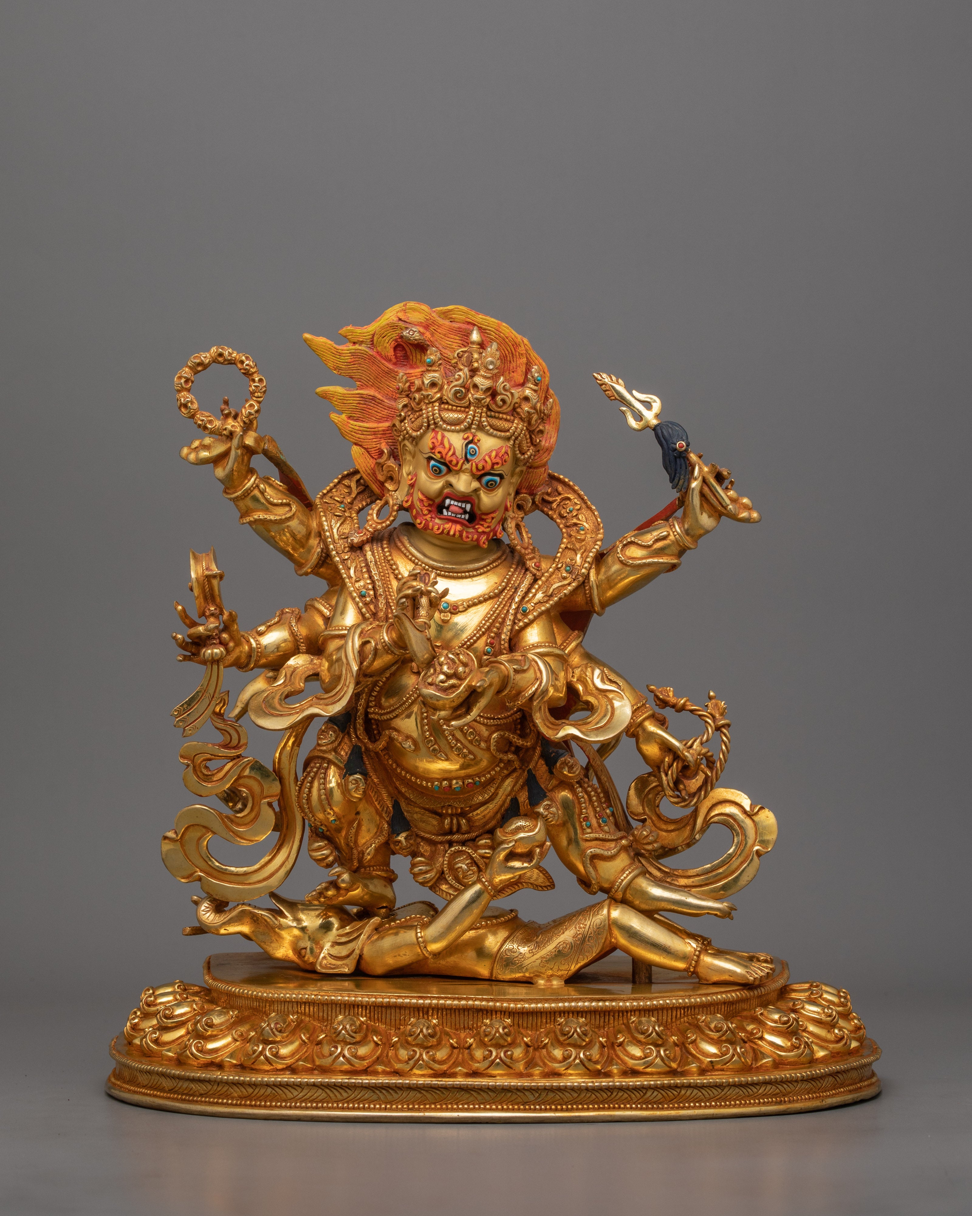 Handmade Shadbhuja Mahakala Figurine | Protector of Dharma and Spiritual Strength