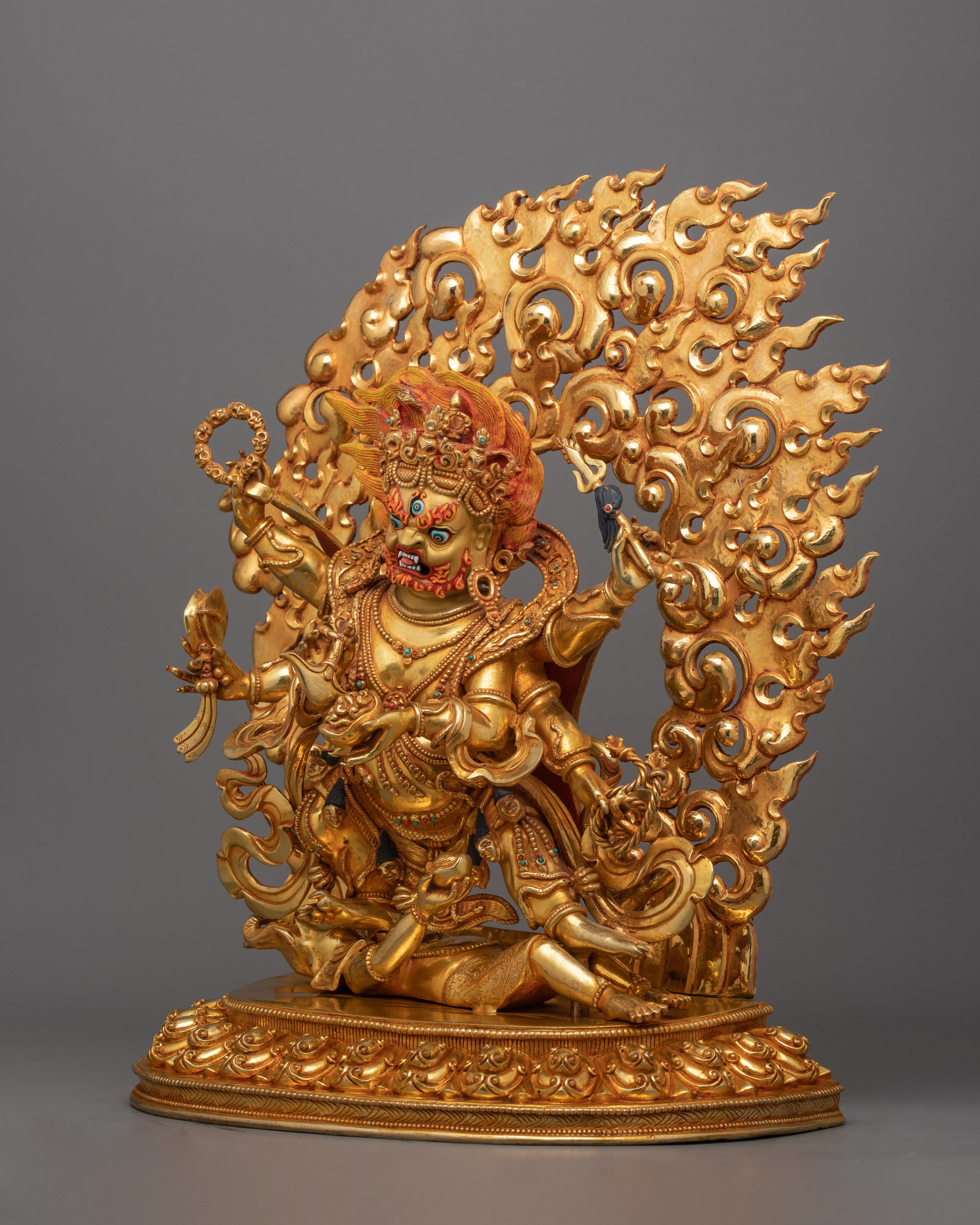 Handmade Shadbhuja Mahakala Figurine | Protector of Dharma and Spiritual Strength