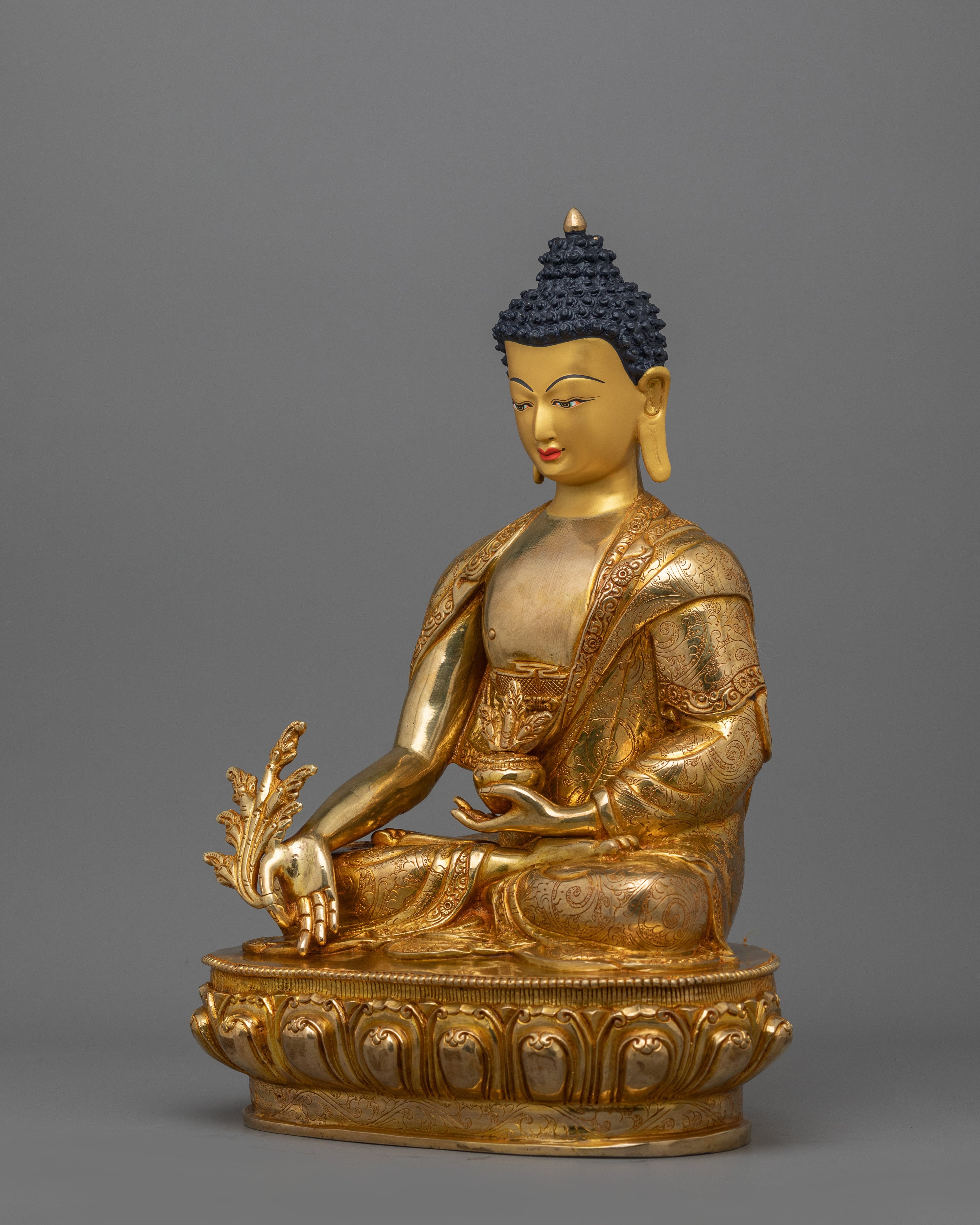 Healing Buddha Bhaisajyaguru Copper Statue | 24K Gold Gilded Figurine