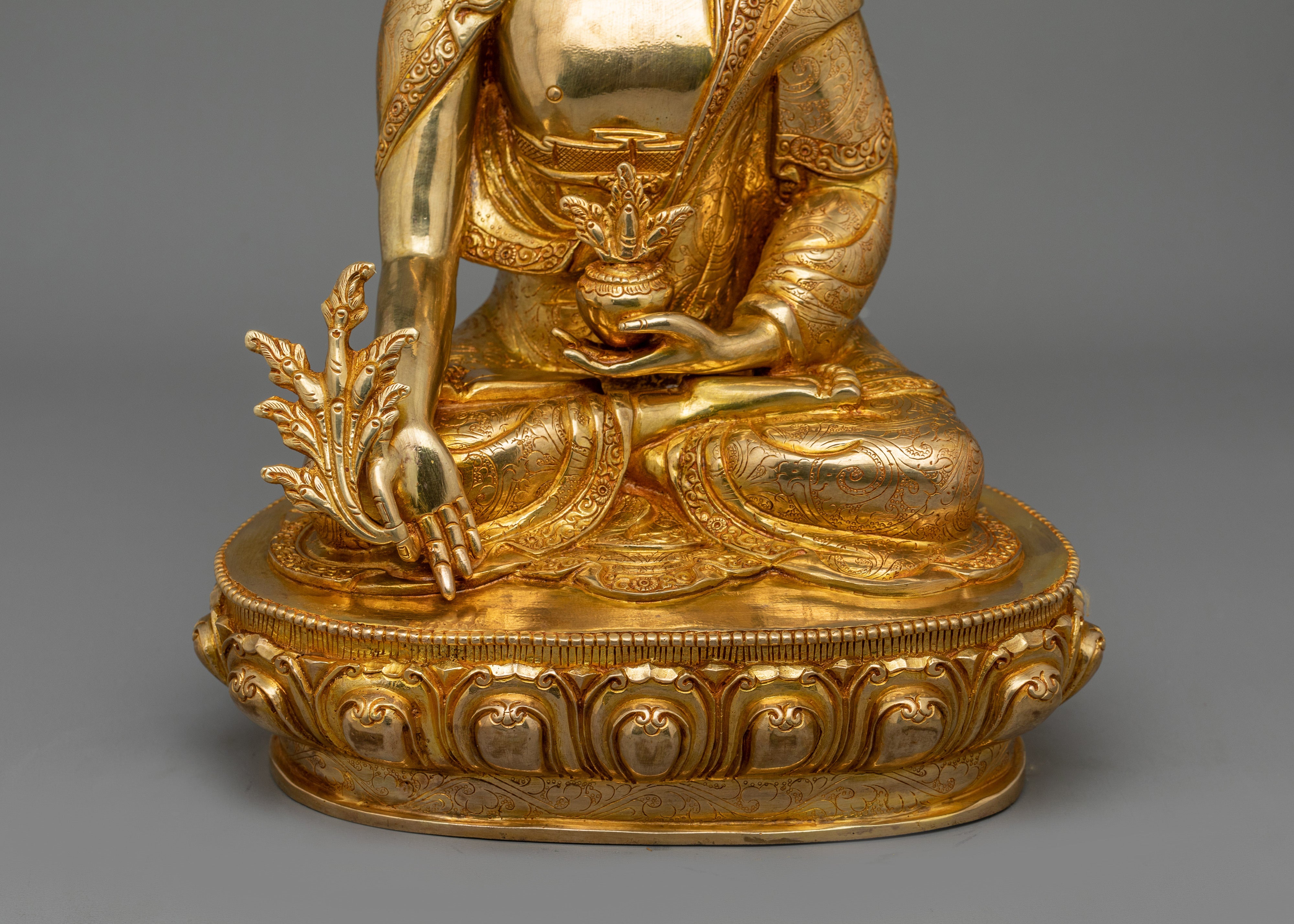 Healing Buddha Bhaisajyaguru Copper Statue | 24K Gold Gilded Figurine
