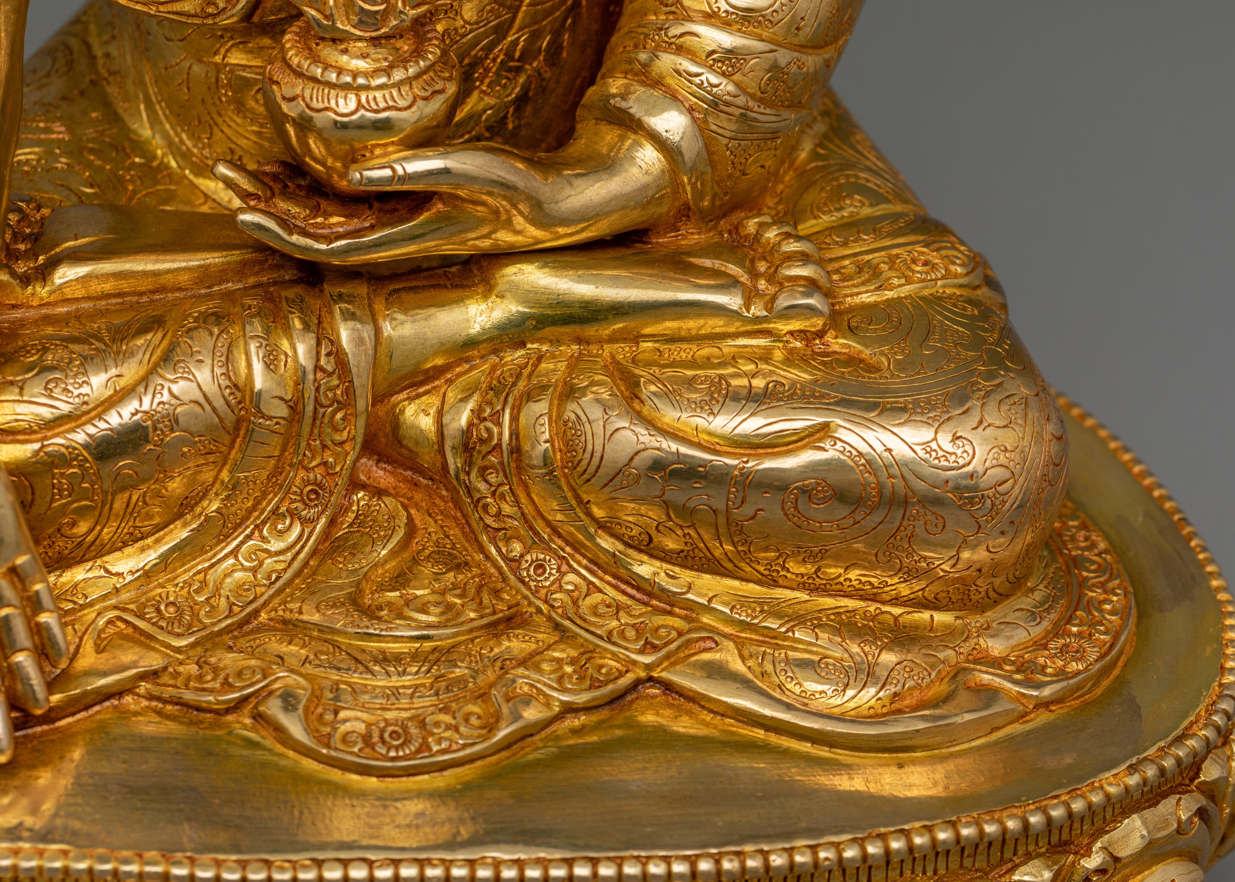 Healing Buddha Bhaisajyaguru Copper Statue | 24K Gold Gilded Figurine