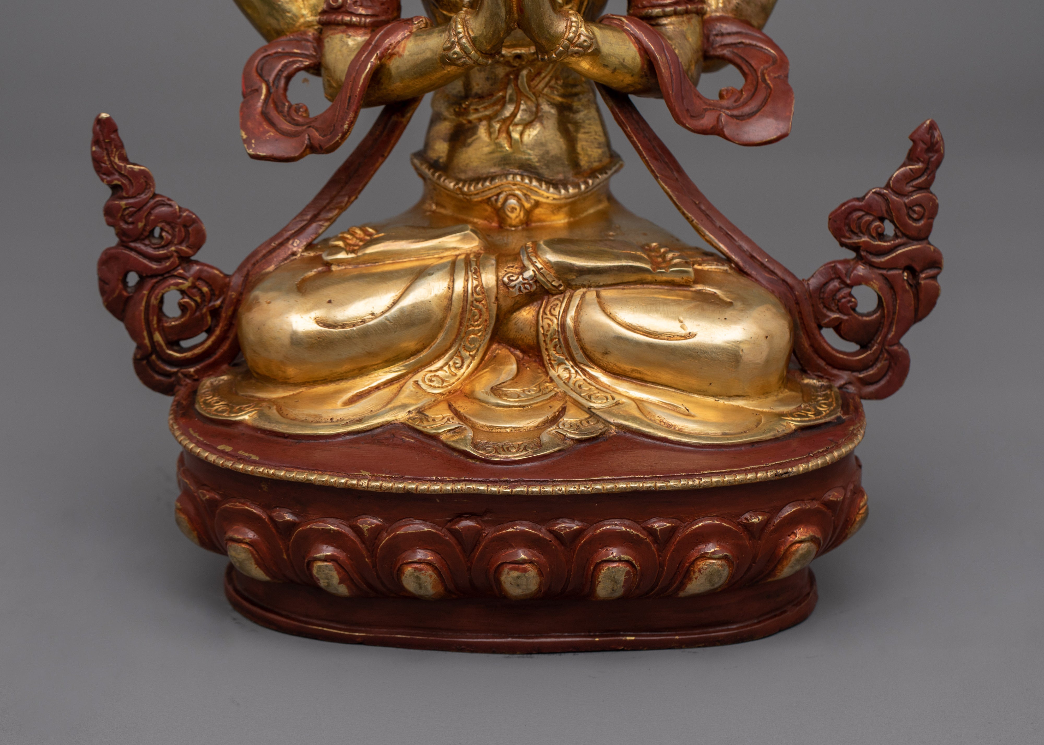 Handcrafted Golden Chenrezig Statue | Also known as Avalokitesvara