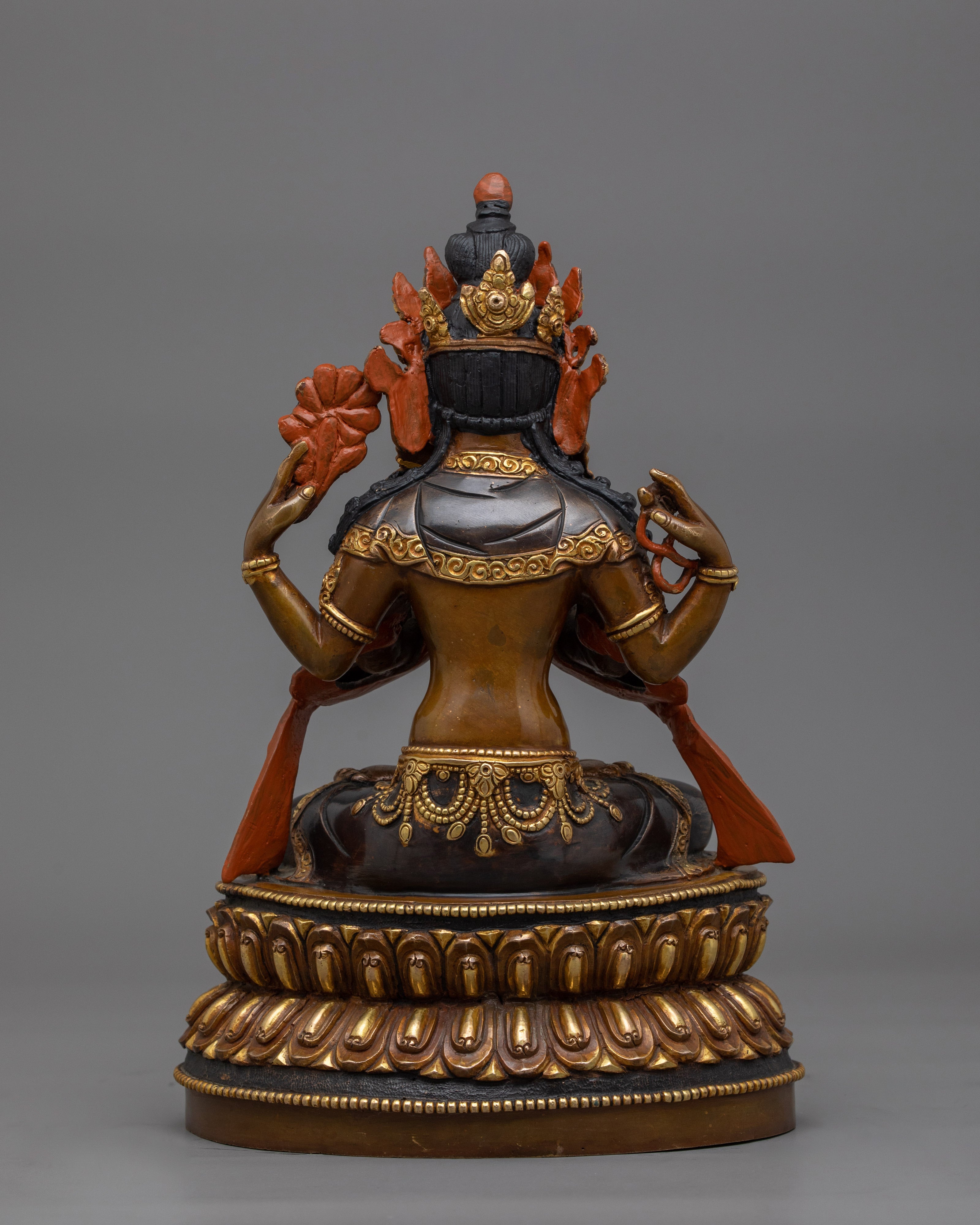 Handmade Four-Armed Chenrezig Sculpture | The Bodhisattva of Healing and Protection