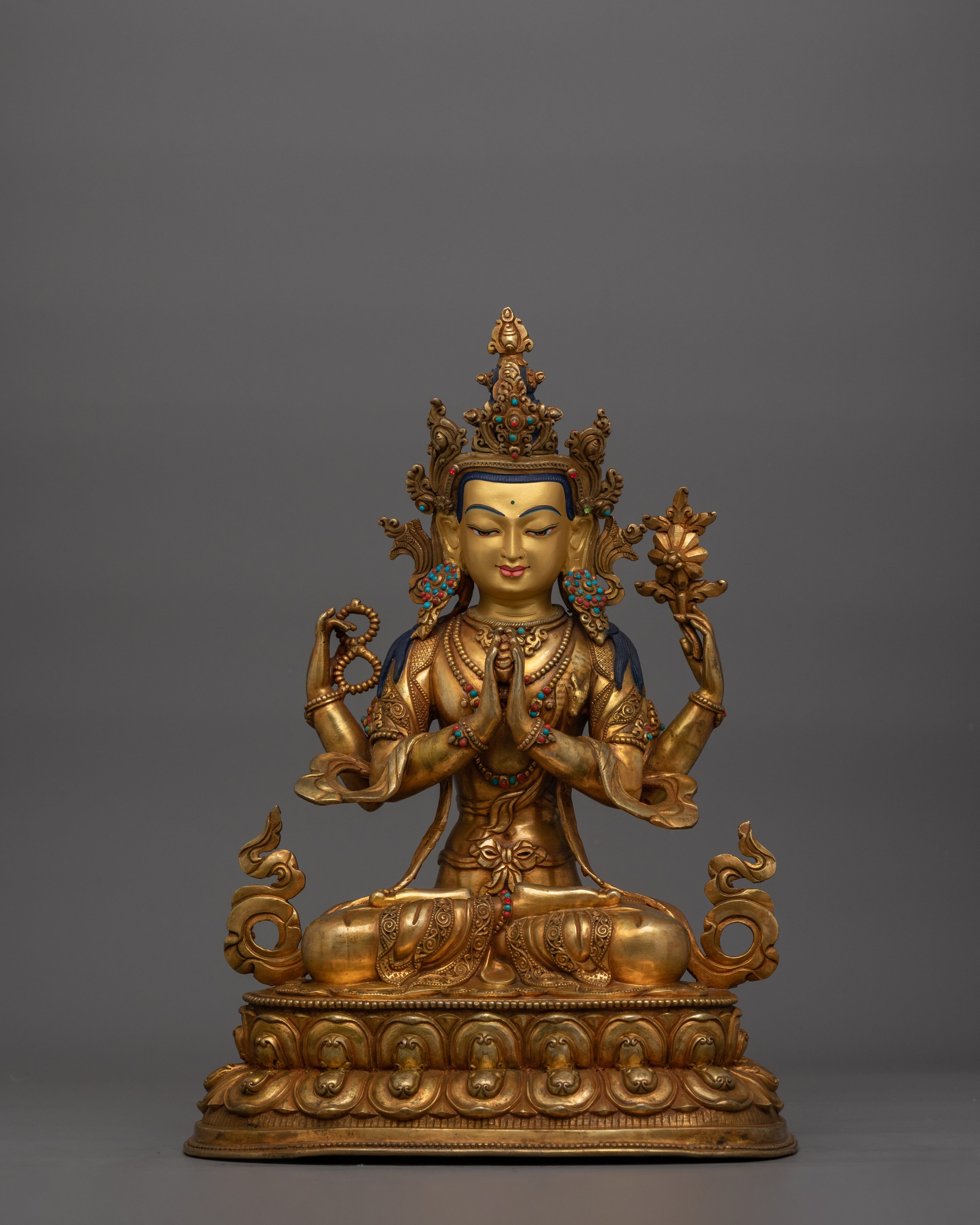 Four Armed Bodhisattva Avalokiteshvara Sculpture | Traditional Artwork