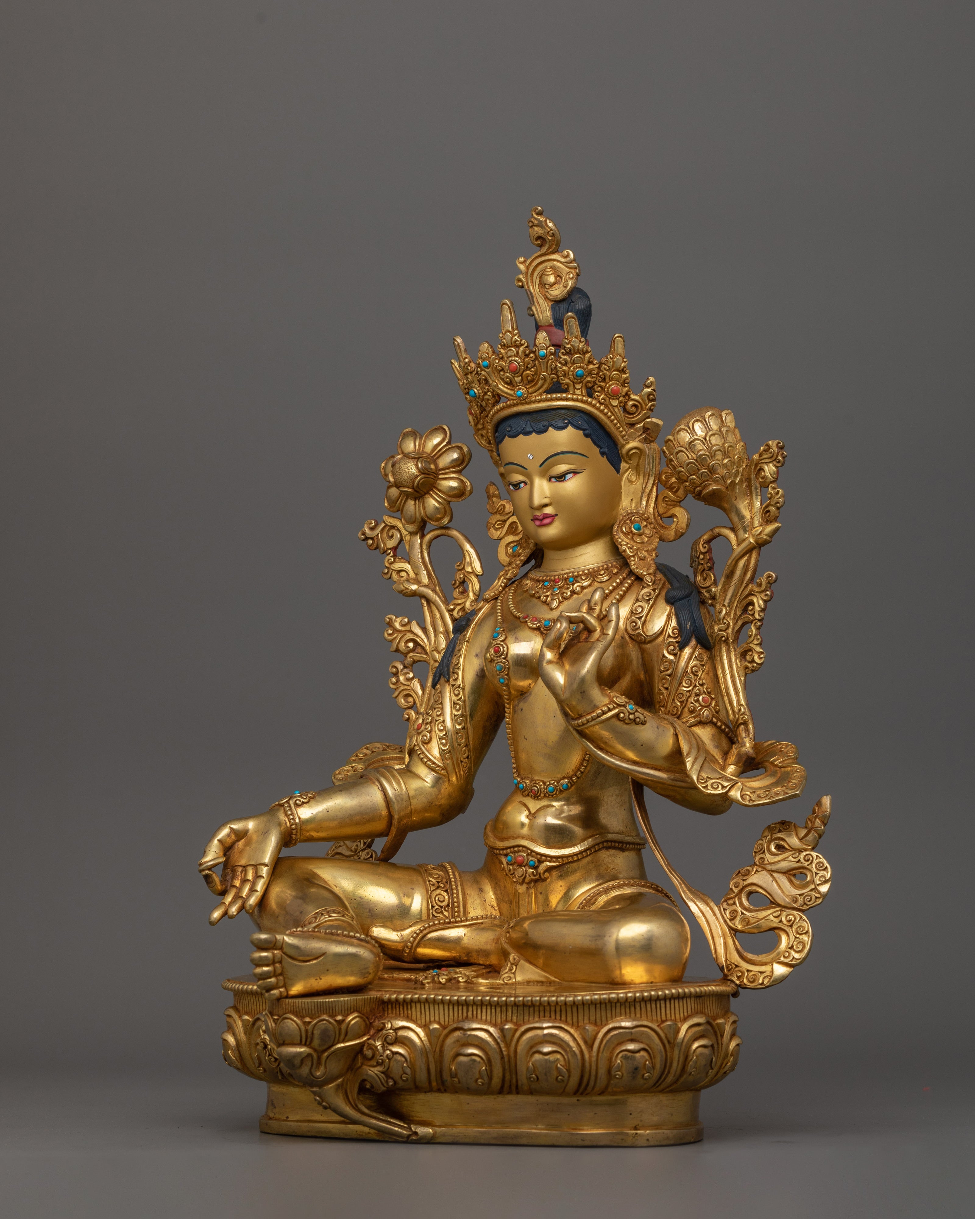 Handcrafted Goddess Green Tara Sculpture | Himalayan Tibetan Art