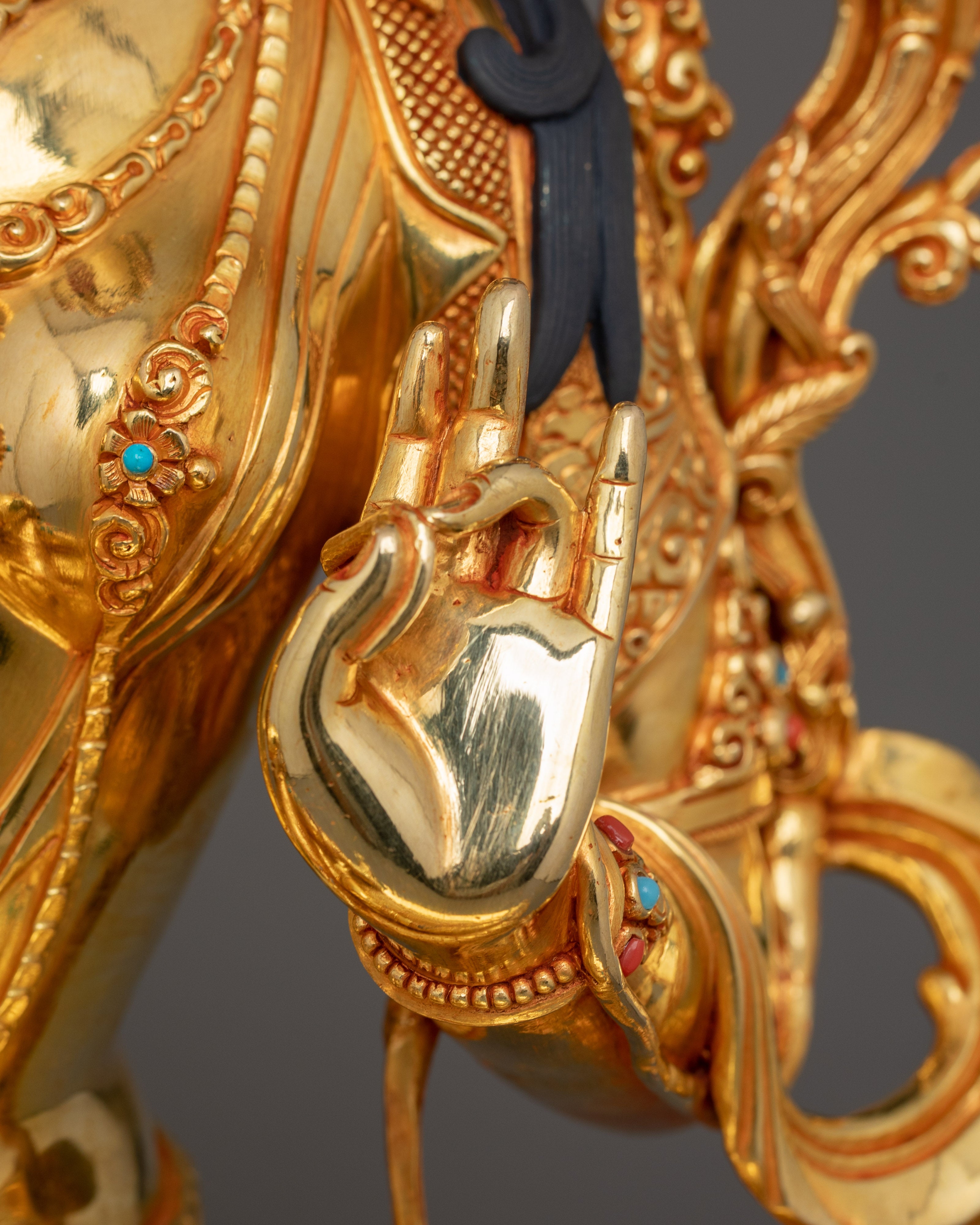 Handmade compassionate Protector Green Tara Statue | 24k Gold Gilded Sculpture