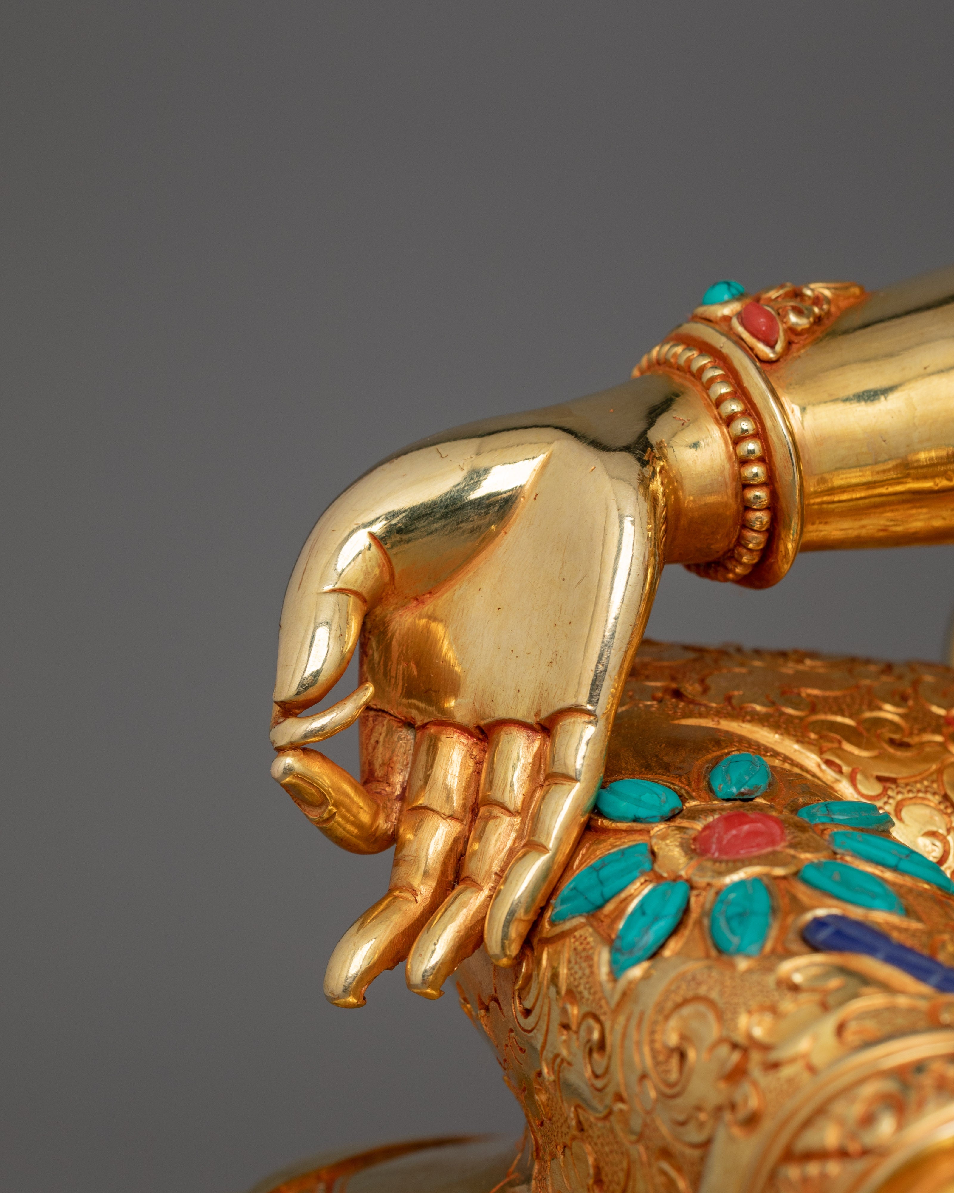 Handmade compassionate Protector Green Tara Statue | 24k Gold Gilded Sculpture