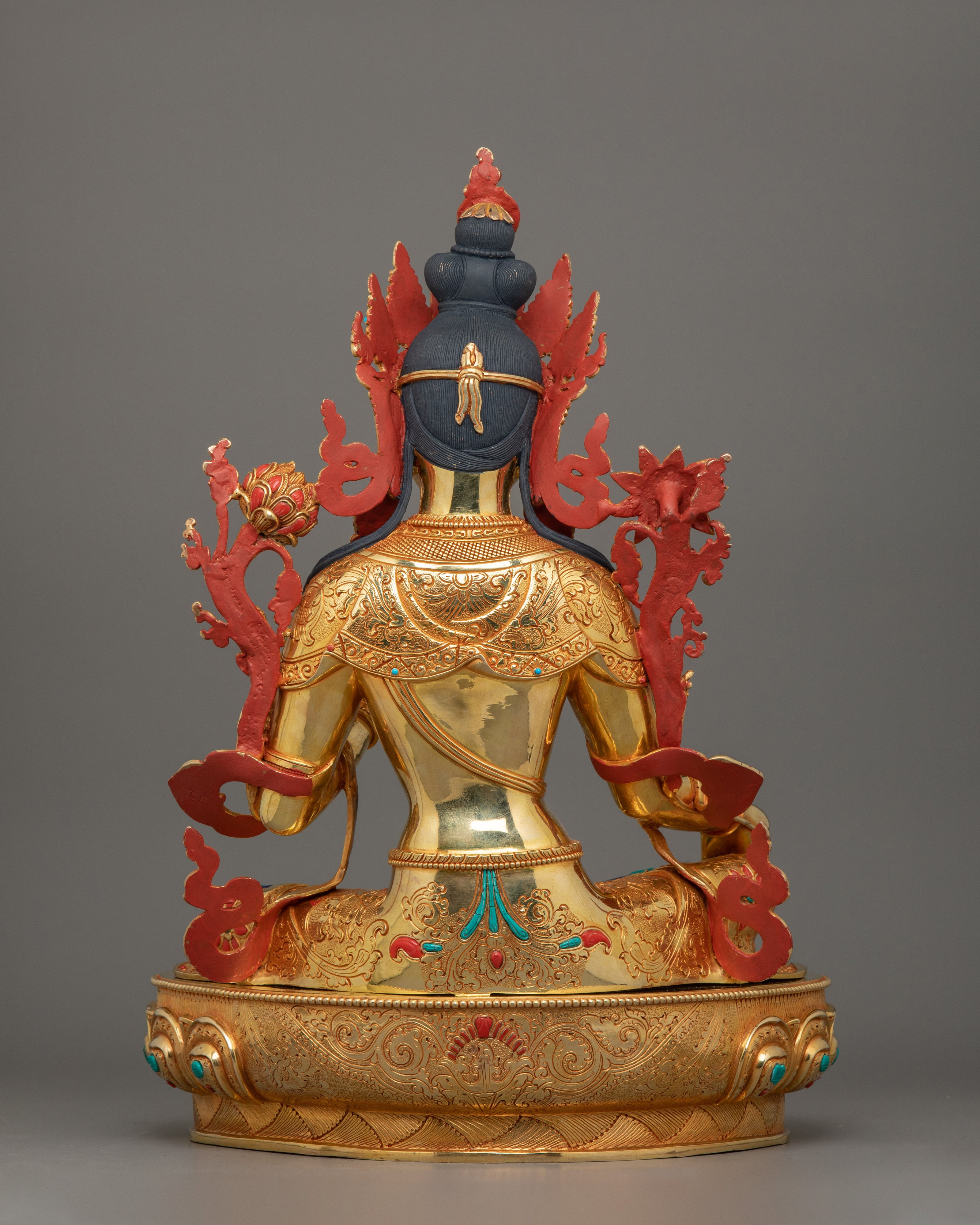 Handmade compassionate Protector Green Tara Statue | 24k Gold Gilded Sculpture