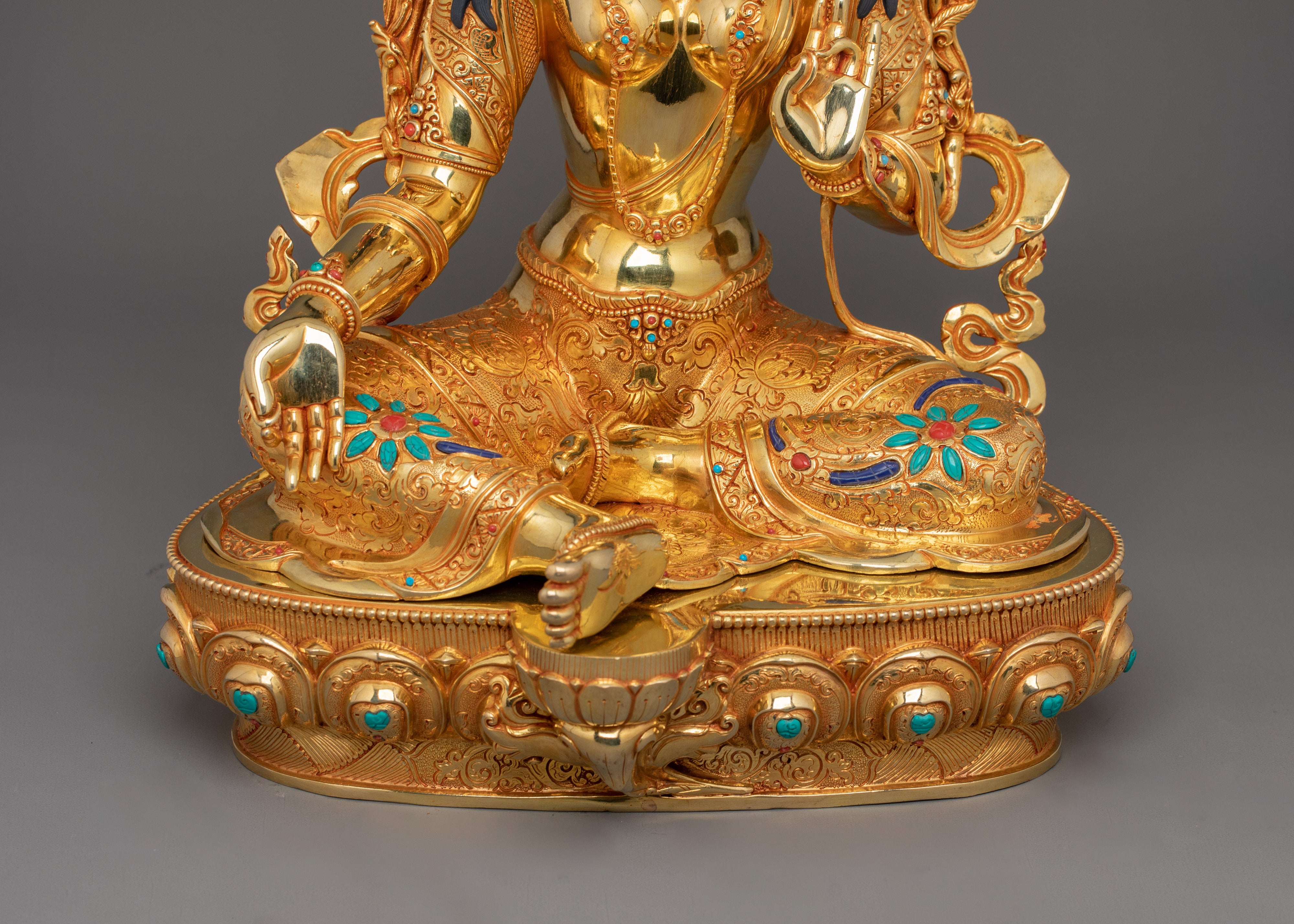 Handmade compassionate Protector Green Tara Statue | 24k Gold Gilded Sculpture