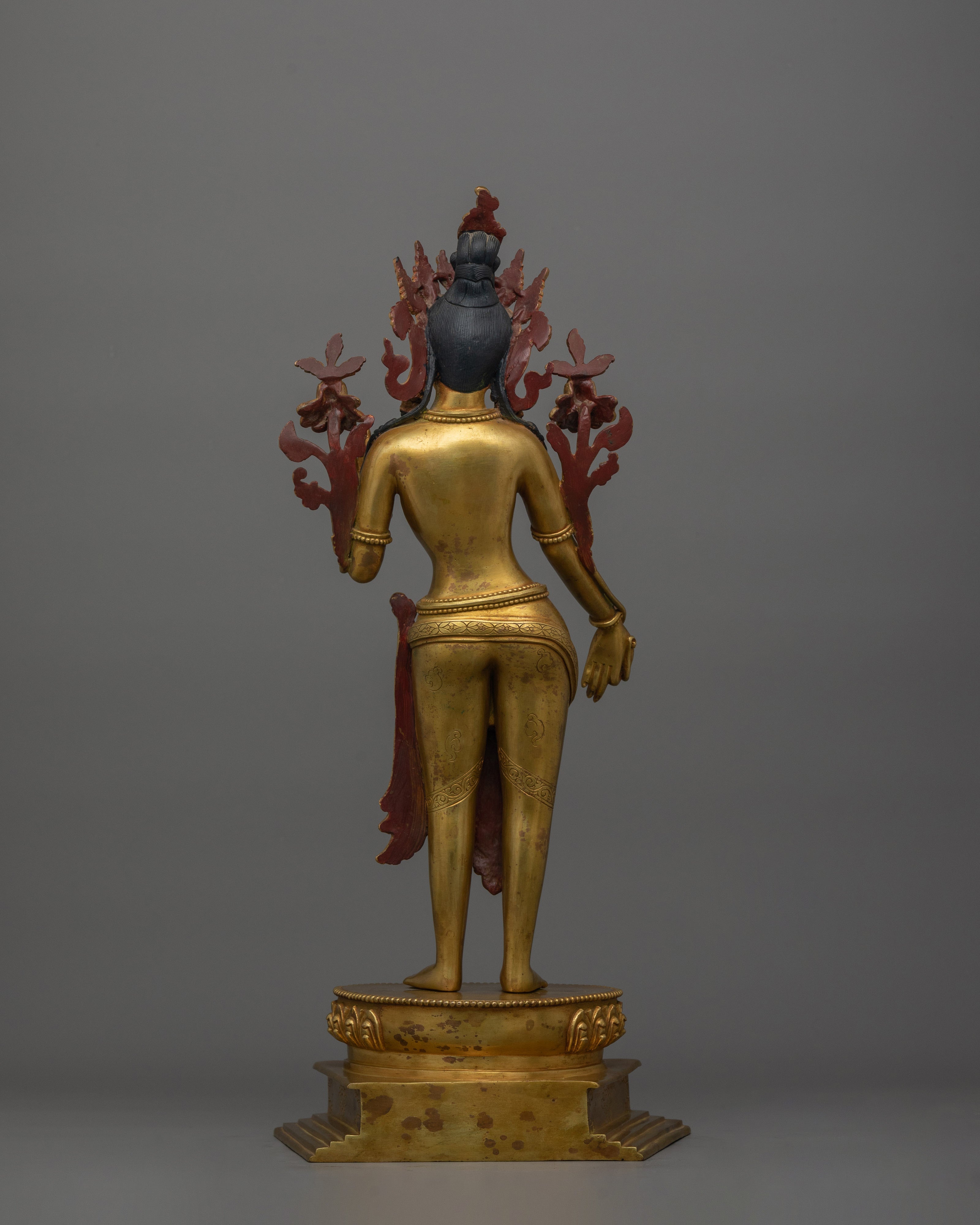 Beautiful Standing Green Tara Statue | 24K Gold Gilded