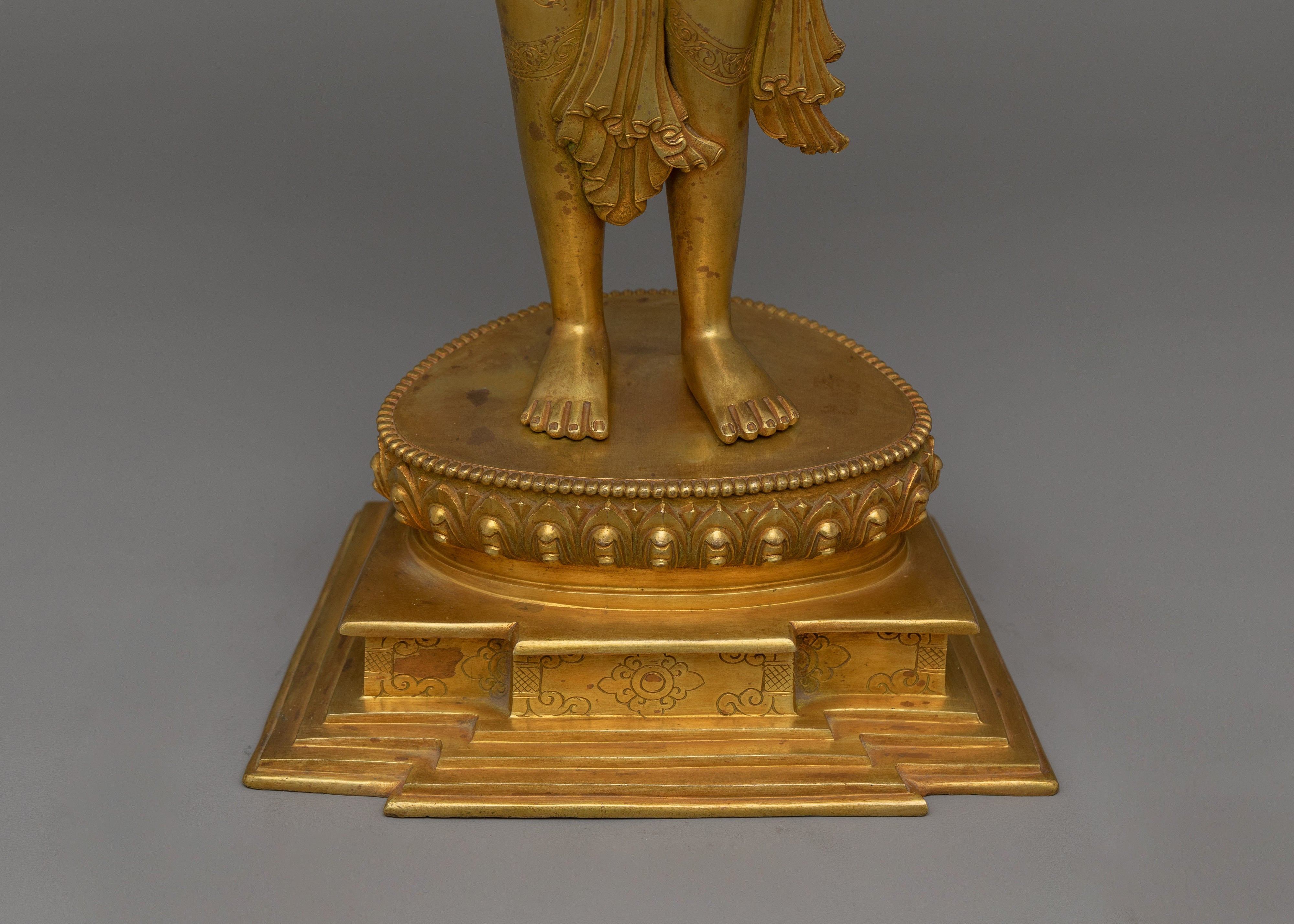 Beautiful Standing Green Tara Statue | 24K Gold Gilded