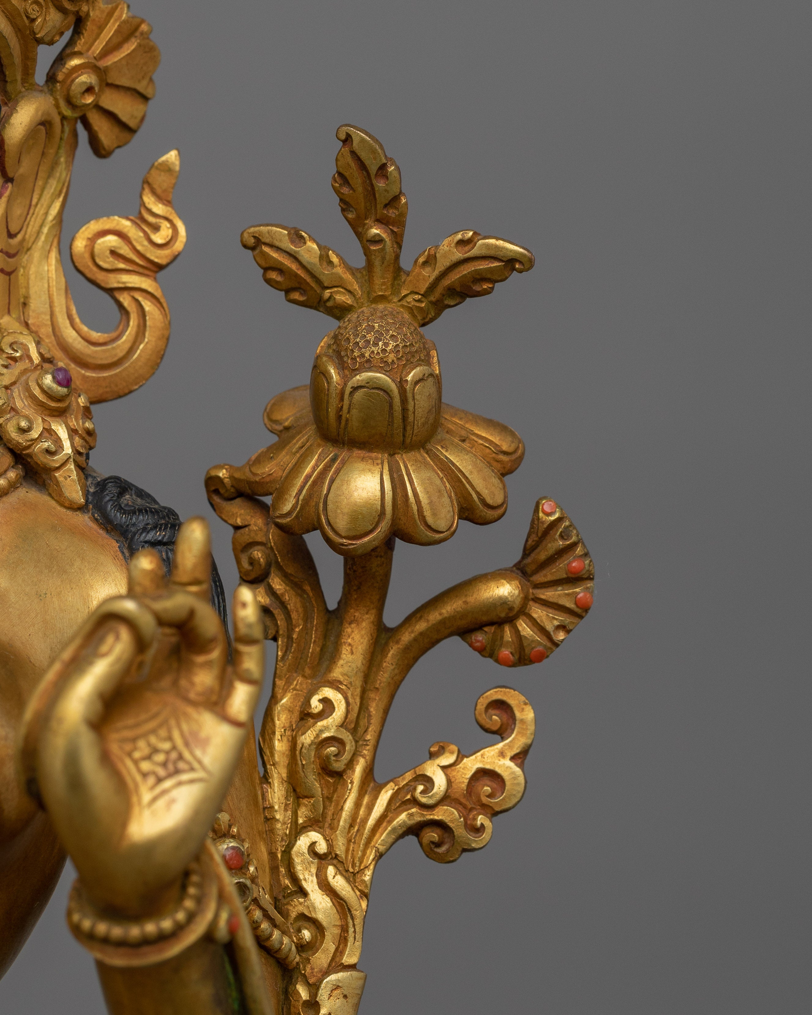 Beautiful Standing Green Tara Statue | 24K Gold Gilded