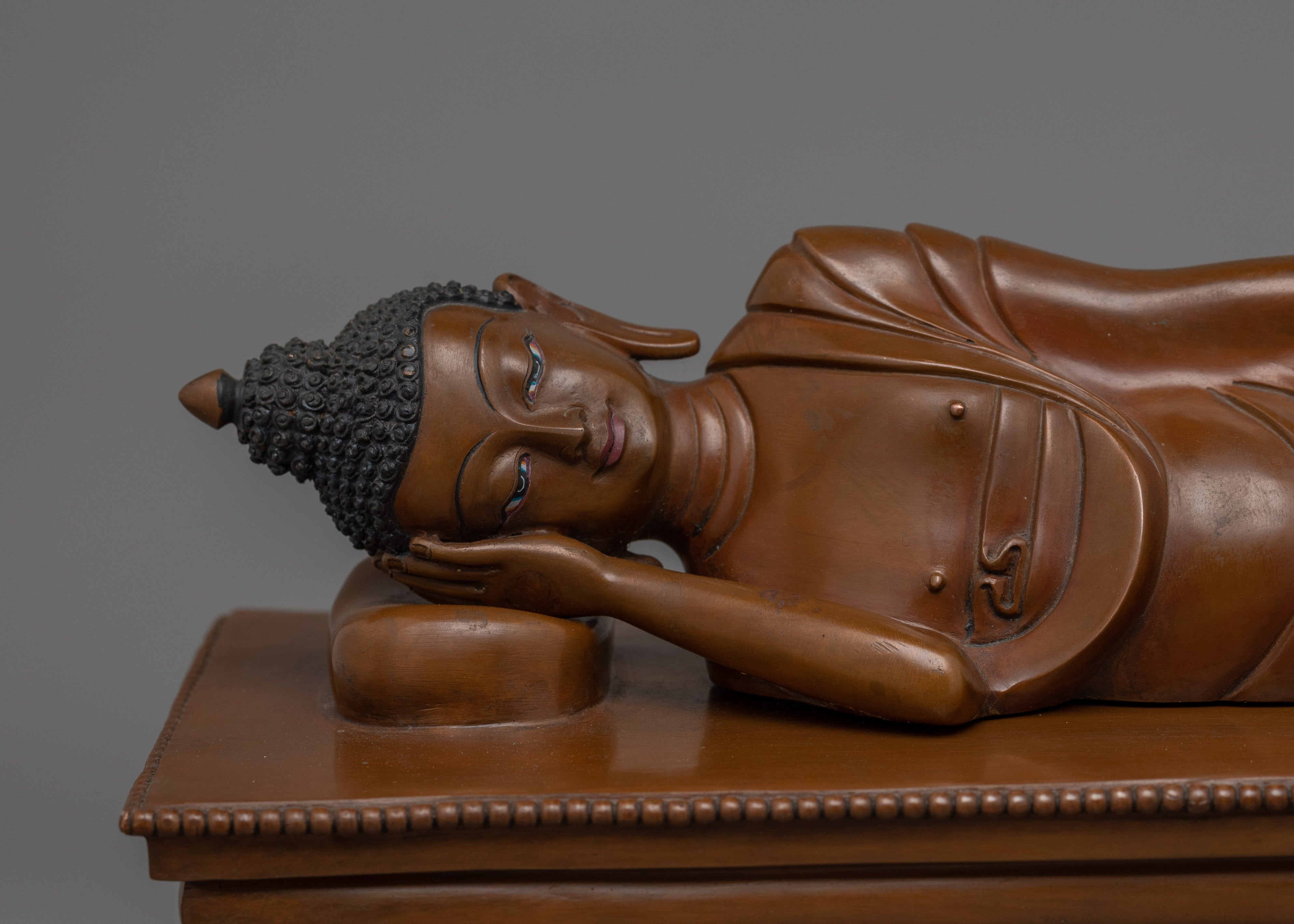 Sleeping Buddha Shakyamuni Statue | Oxidized Copper Body Sculpture