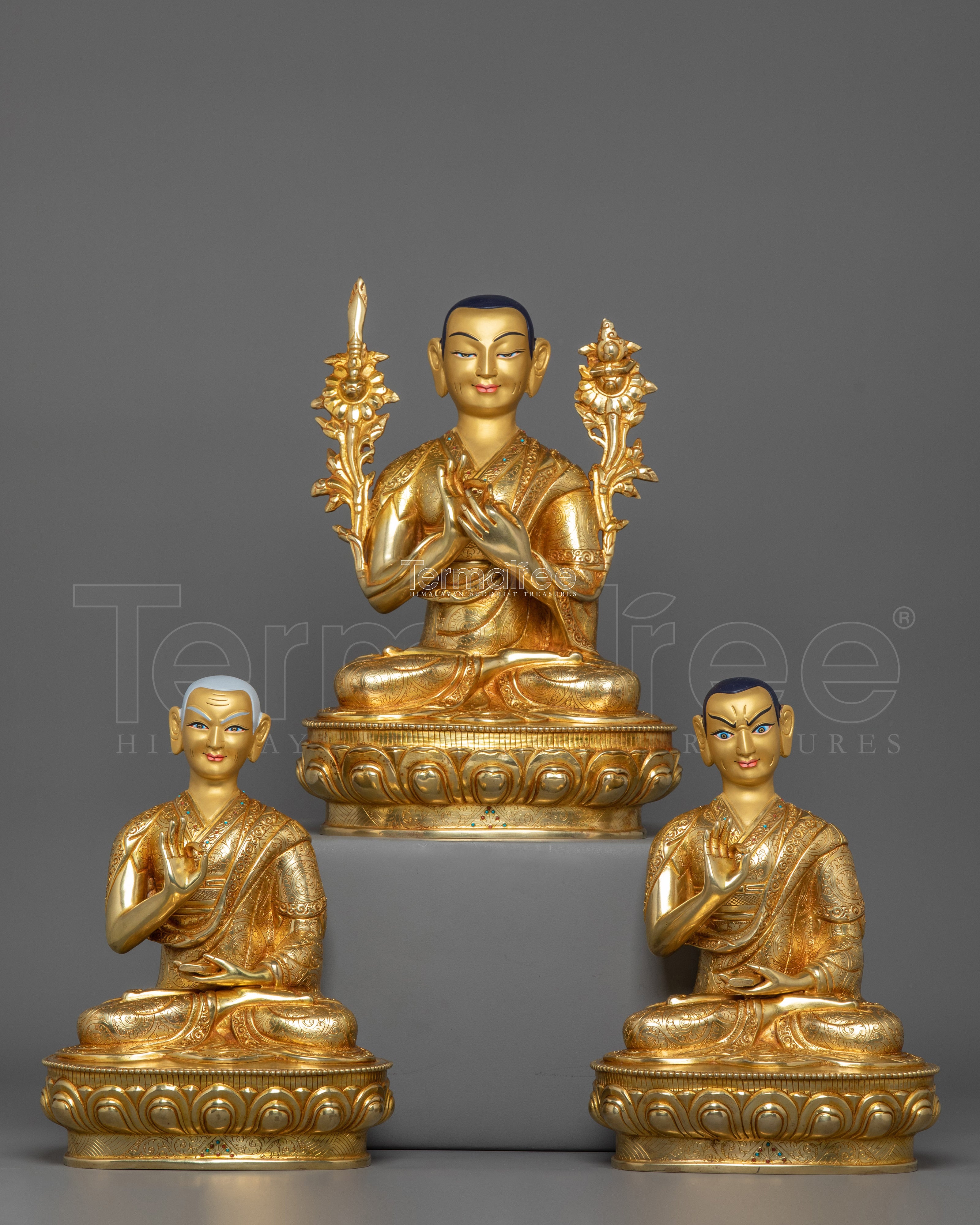 Himalayan Tsongkhapa Trio Set Statue | Spiritual Masters of Tibetan Buddhism