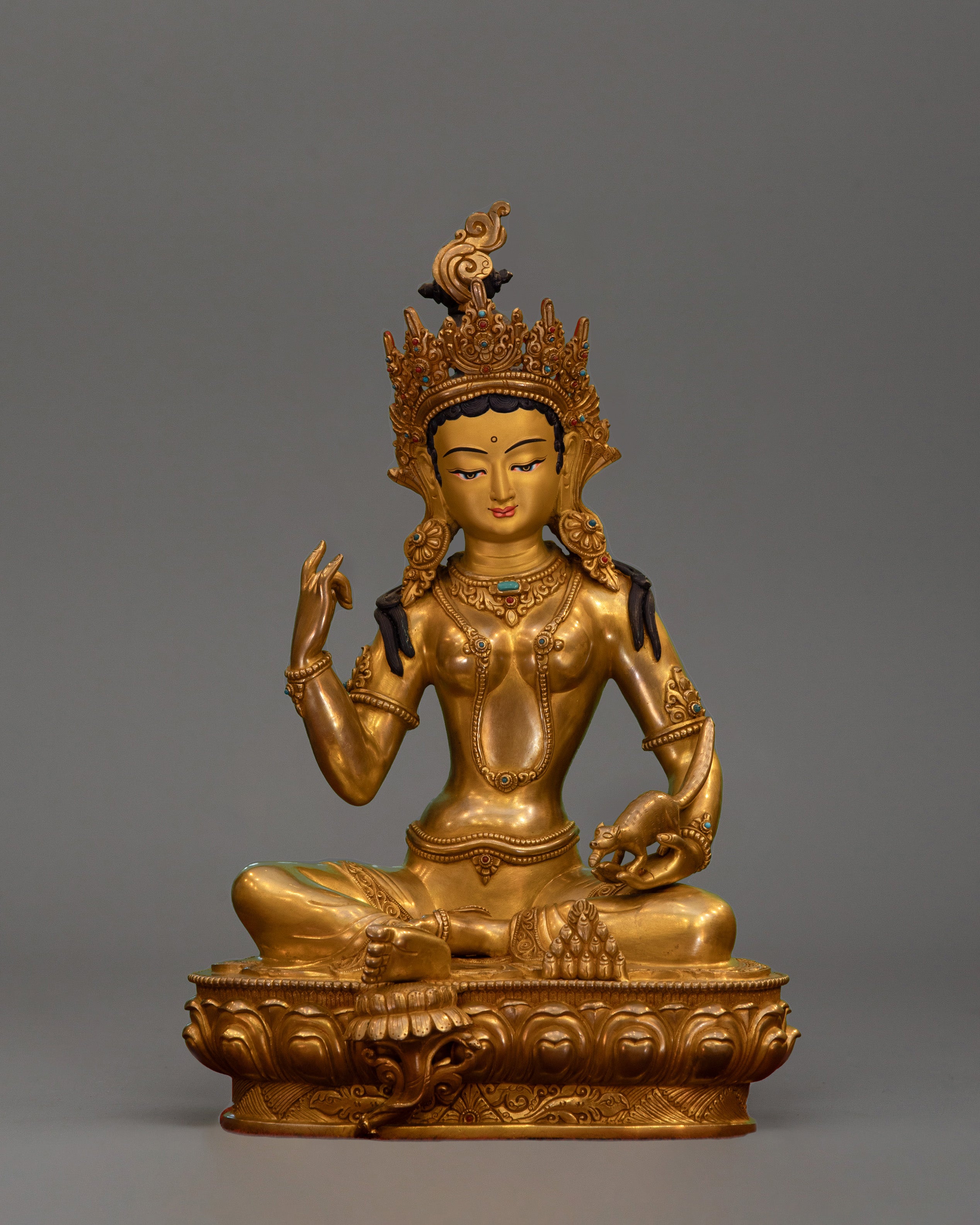 Golden Red Manohara Vasudhara Statue | Traditional Himalayan Art