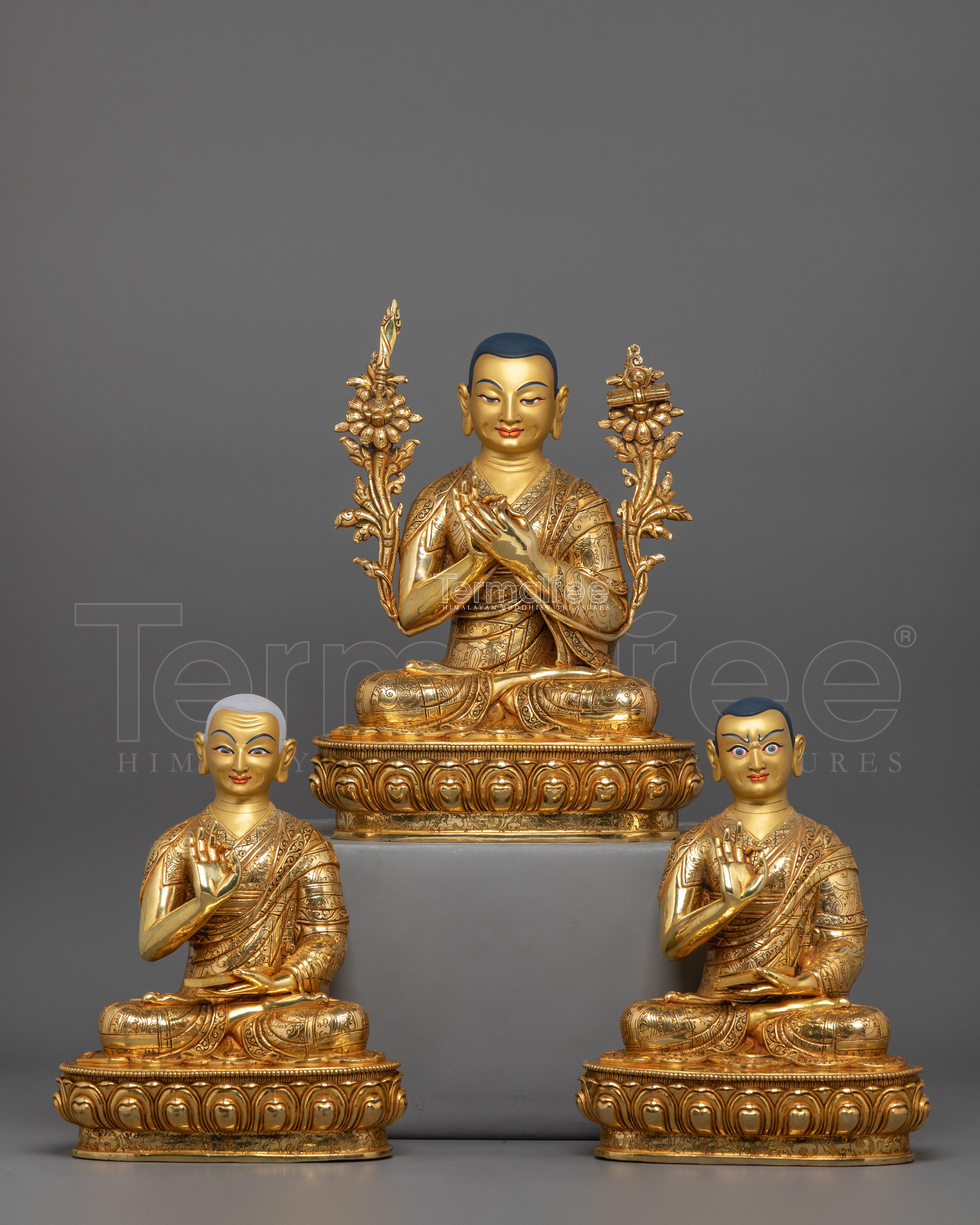 Handmade Tibetan Spiritual Tsongkhapa Set Statue | The Founder of Gelug Tradition