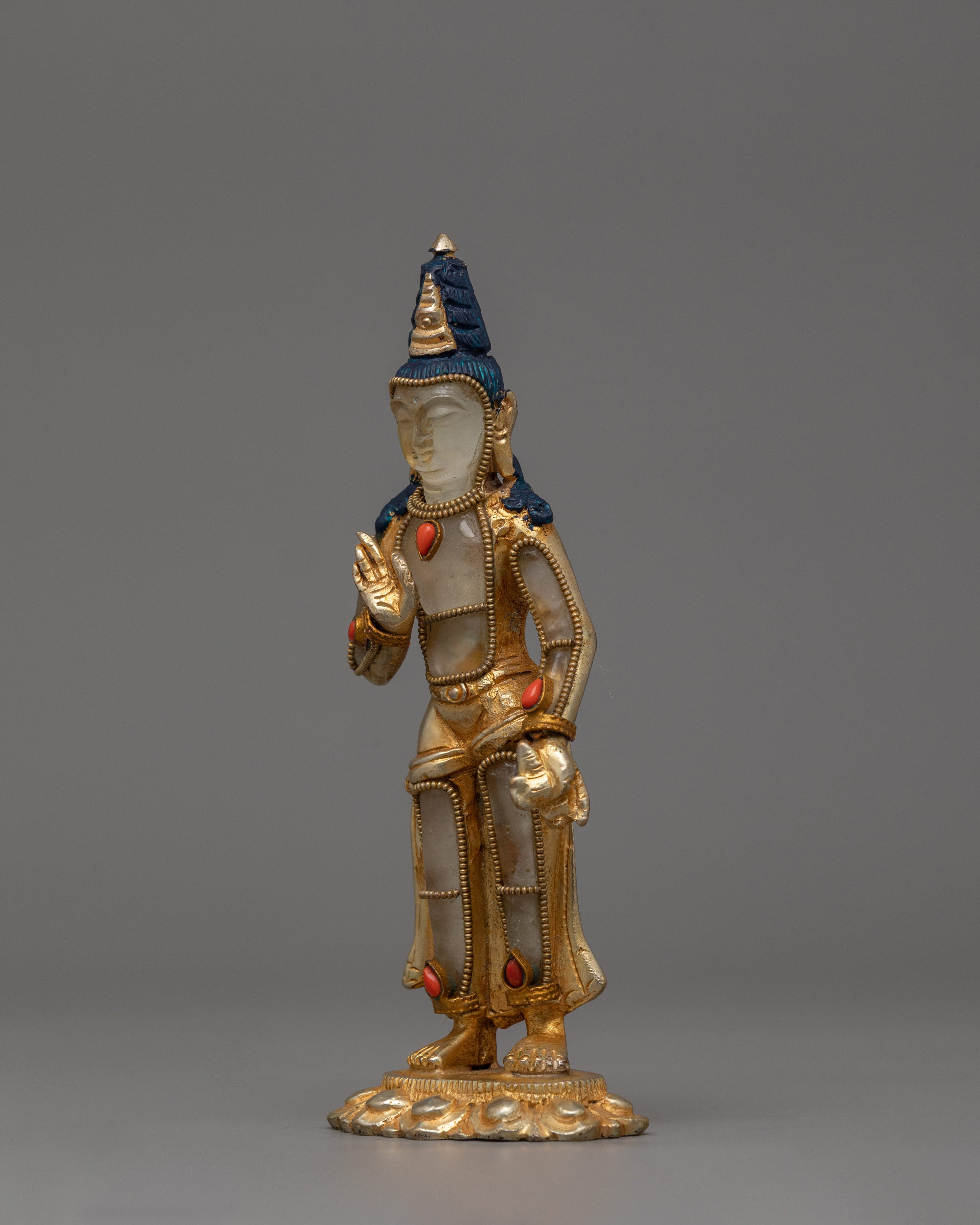 Maitreya Buddha with Crystal Body Statue | 24K Gold Gilded Sculpture