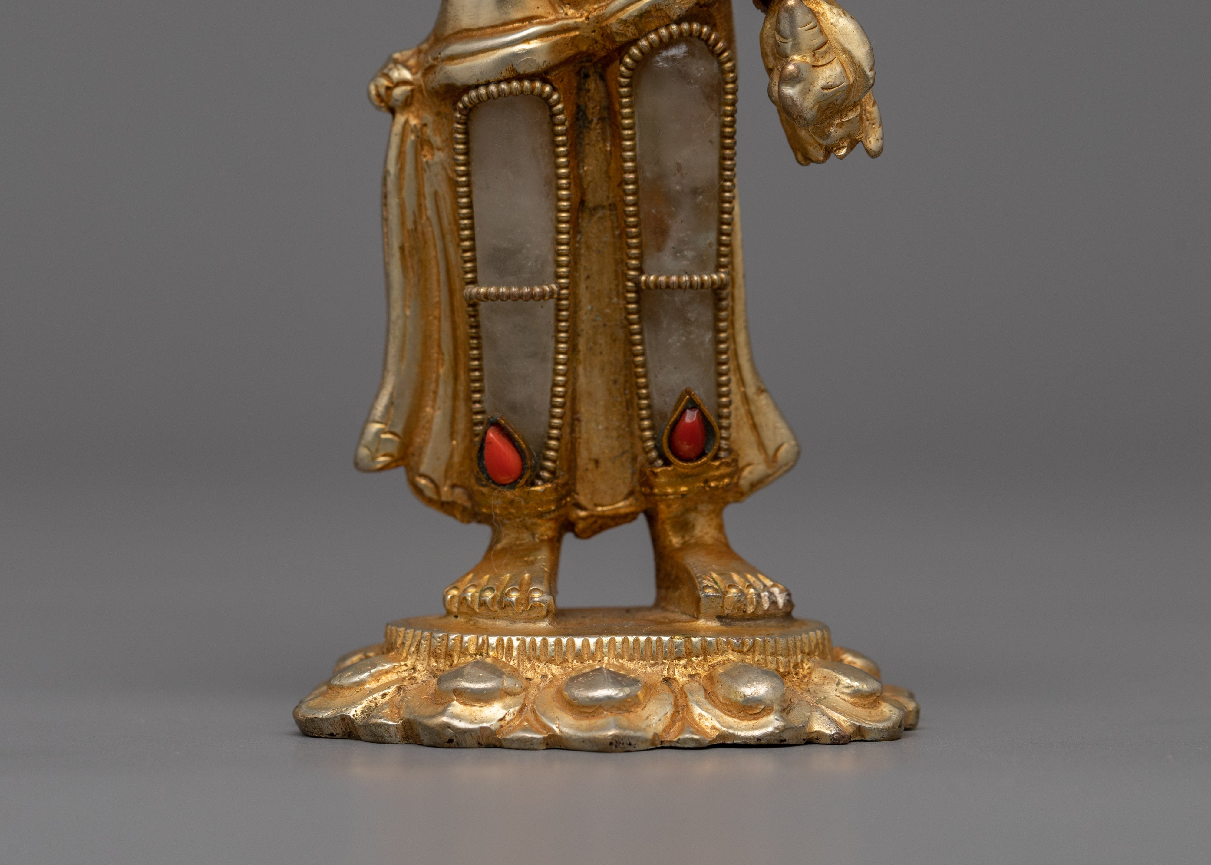 Maitreya Buddha with Crystal Body Statue | 24K Gold Gilded Sculpture