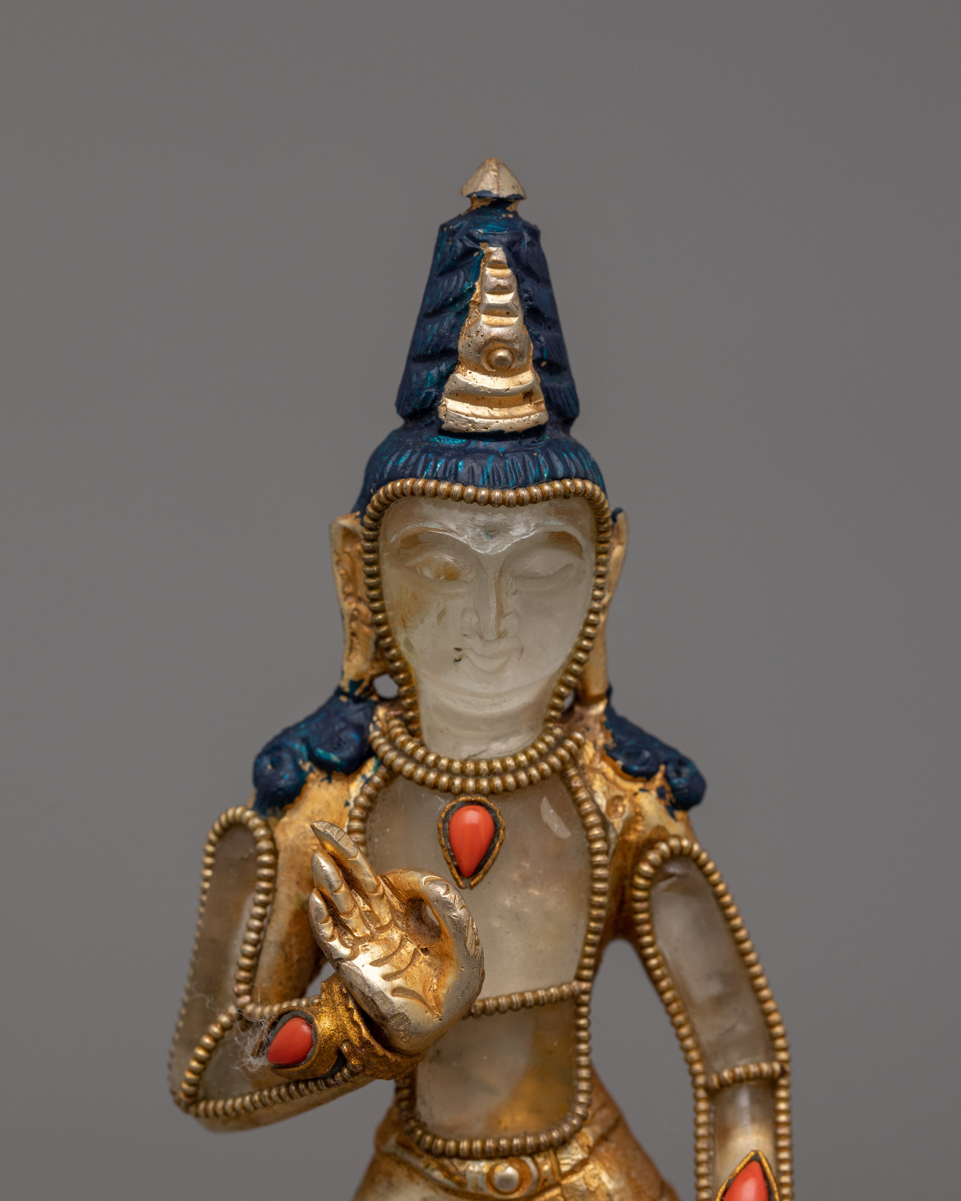 Maitreya Buddha with Crystal Body Statue | 24K Gold Gilded Sculpture