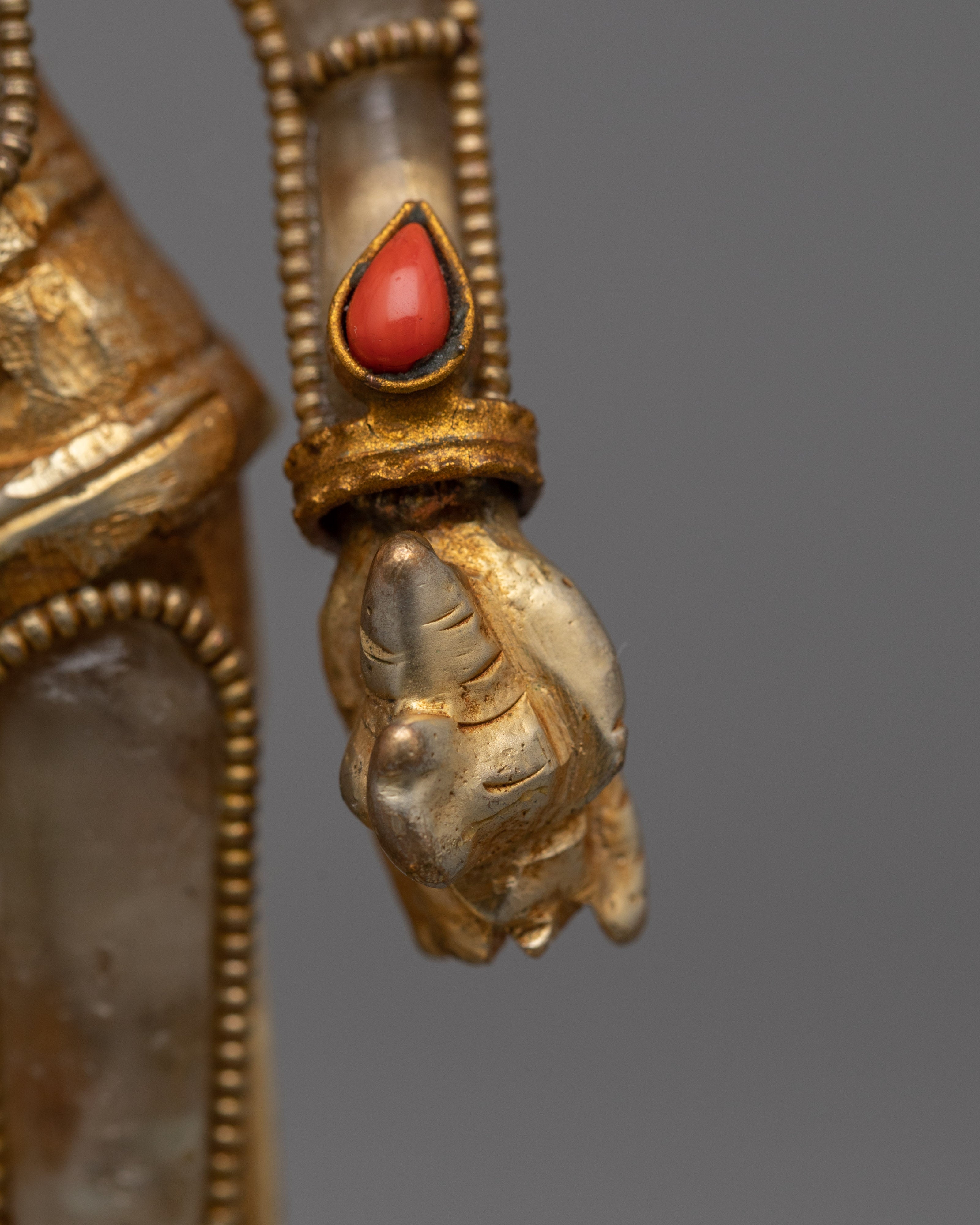 Maitreya Buddha with Crystal Body Statue | 24K Gold Gilded Sculpture