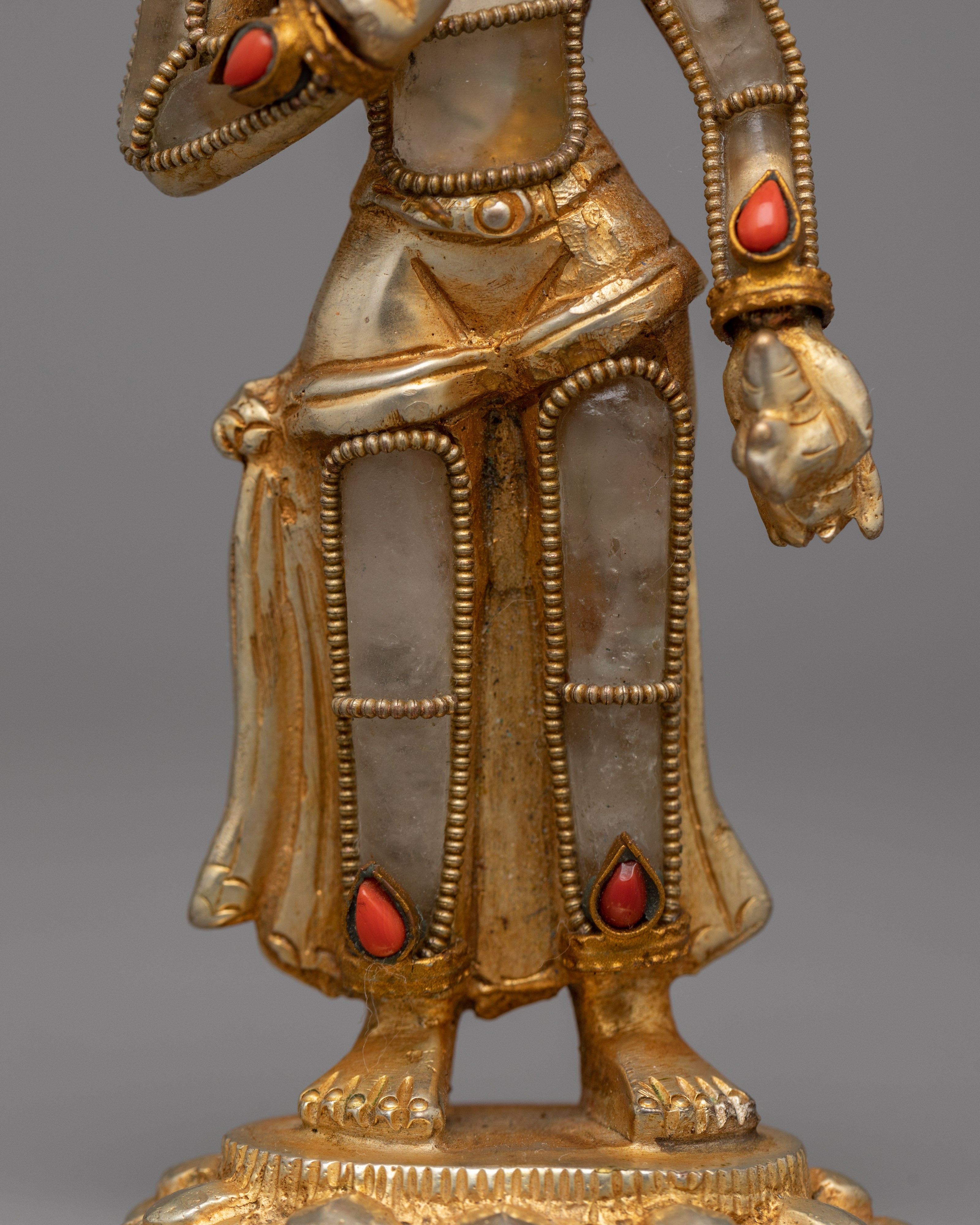 Maitreya Buddha with Crystal Body Statue | 24K Gold Gilded Sculpture