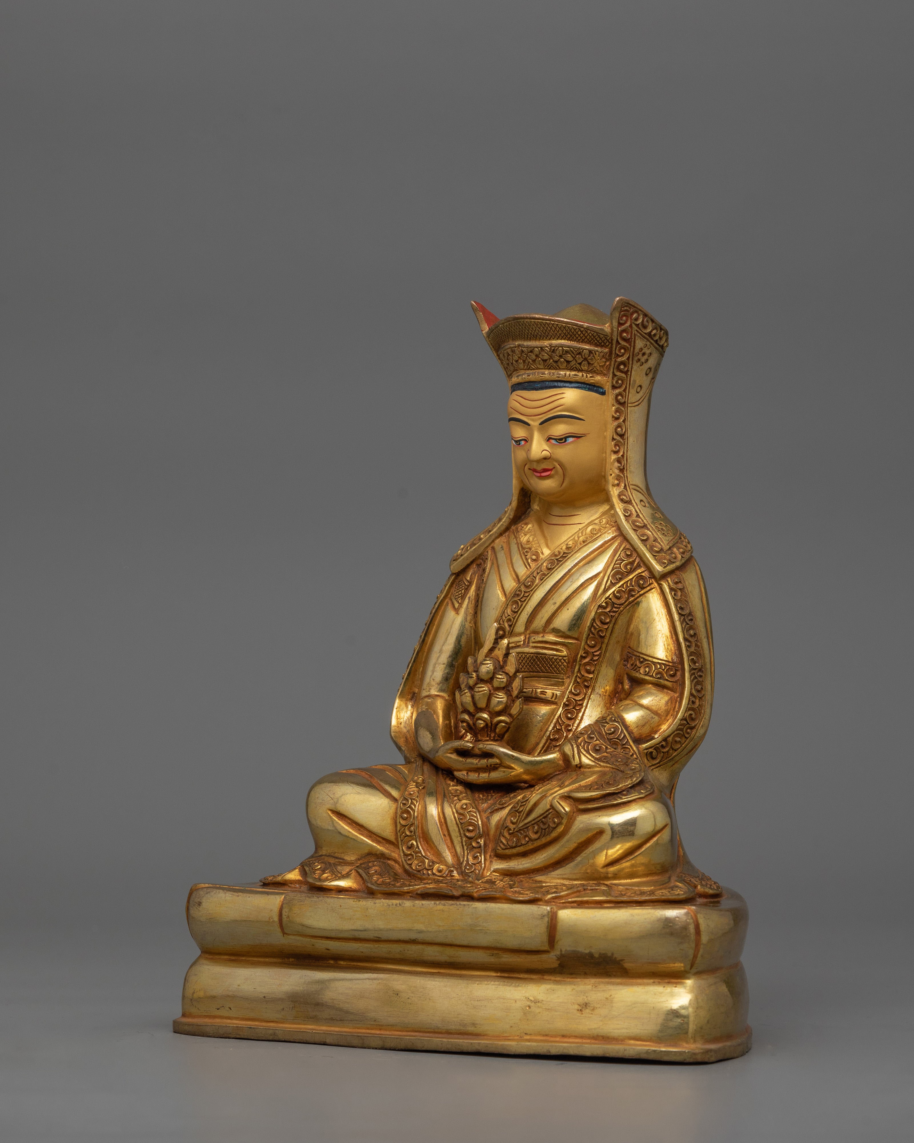 Buddhist Guru Gampopa Statue | 24K Gold Gilded Buddhist Sculpture