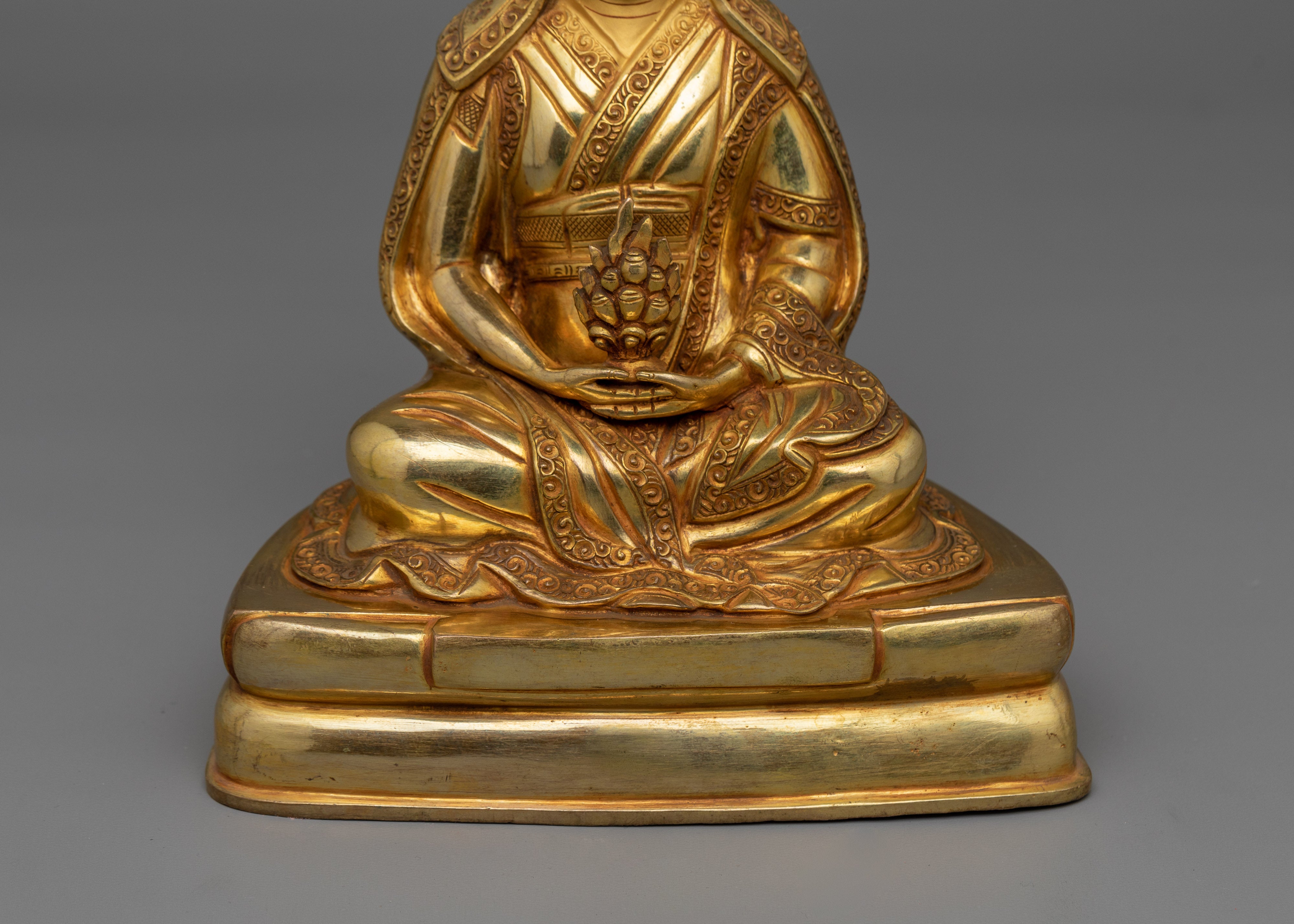 Buddhist Guru Gampopa Statue | 24K Gold Gilded Buddhist Sculpture