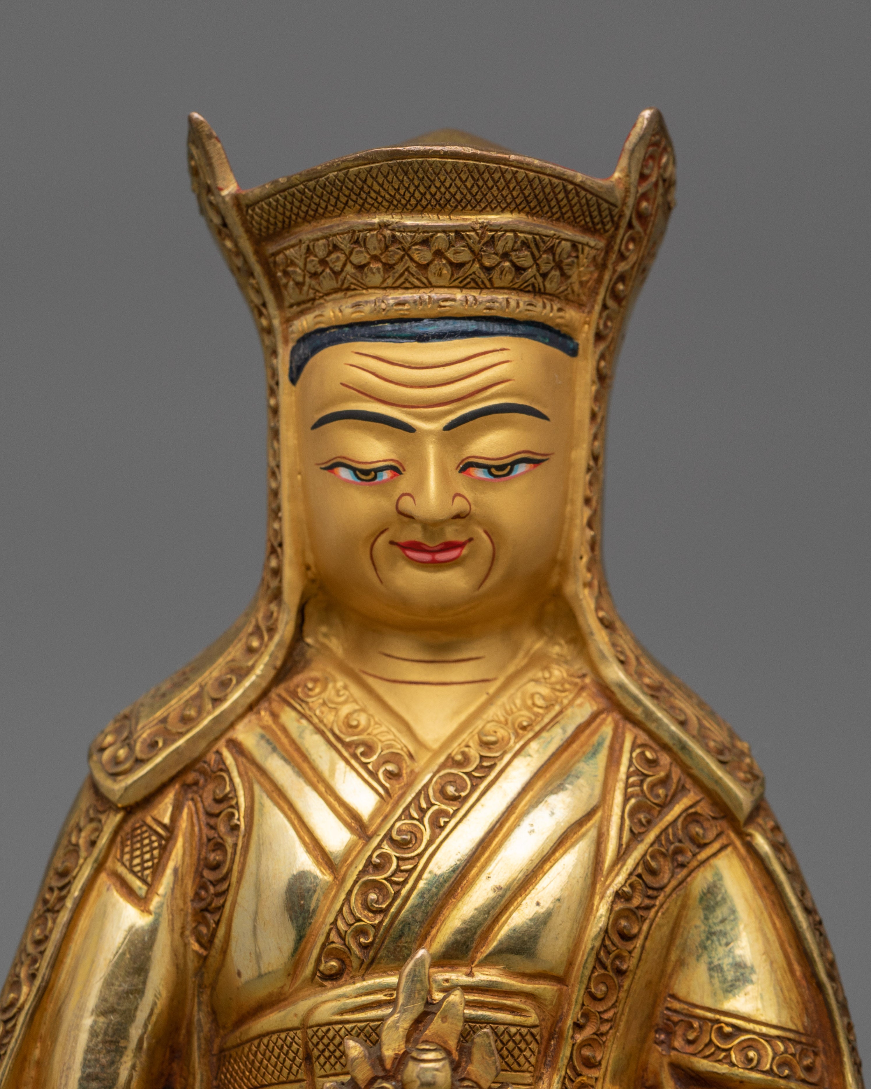 Buddhist Guru Gampopa Statue | 24K Gold Gilded Buddhist Sculpture