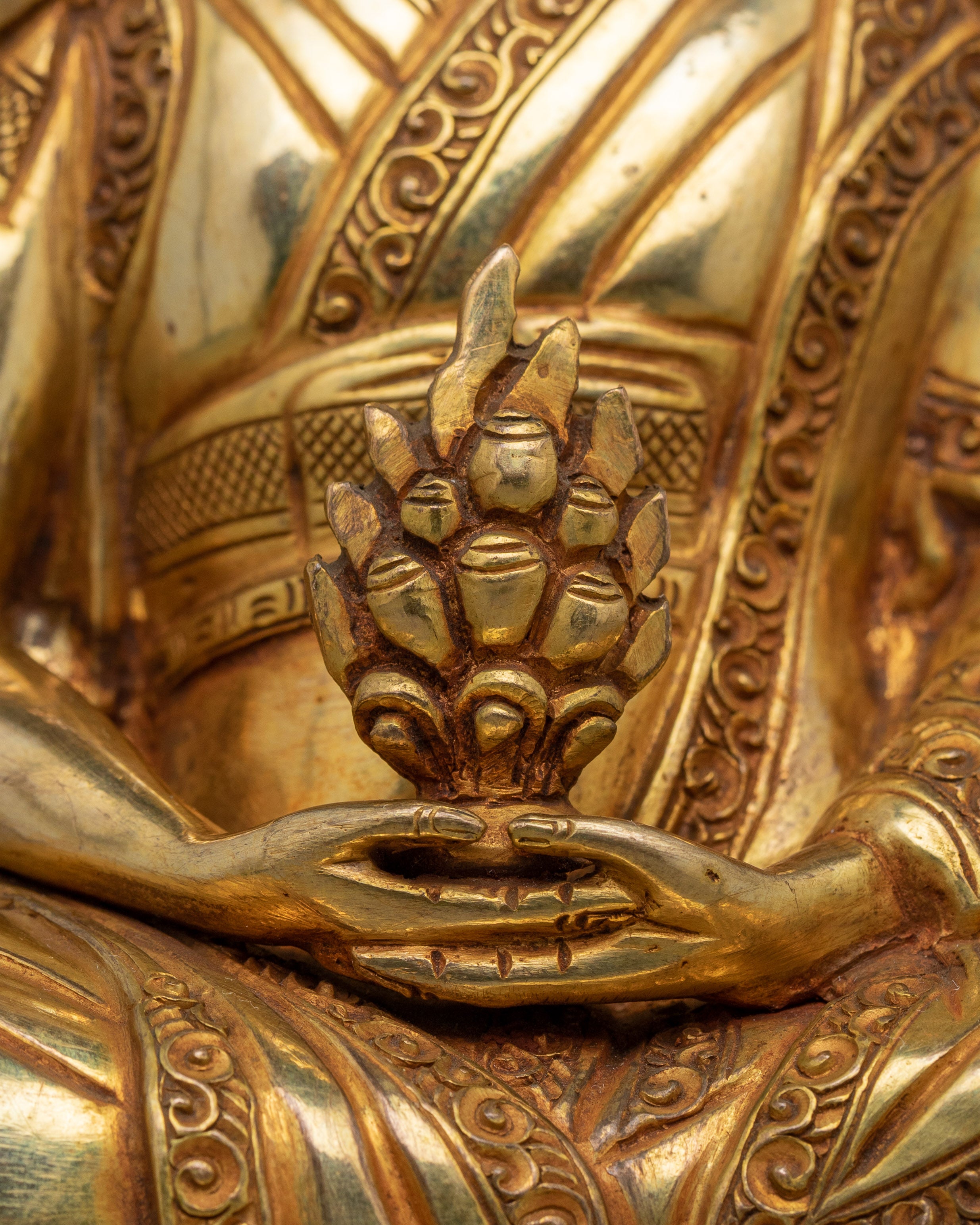 Buddhist Guru Gampopa Statue | 24K Gold Gilded Buddhist Sculpture