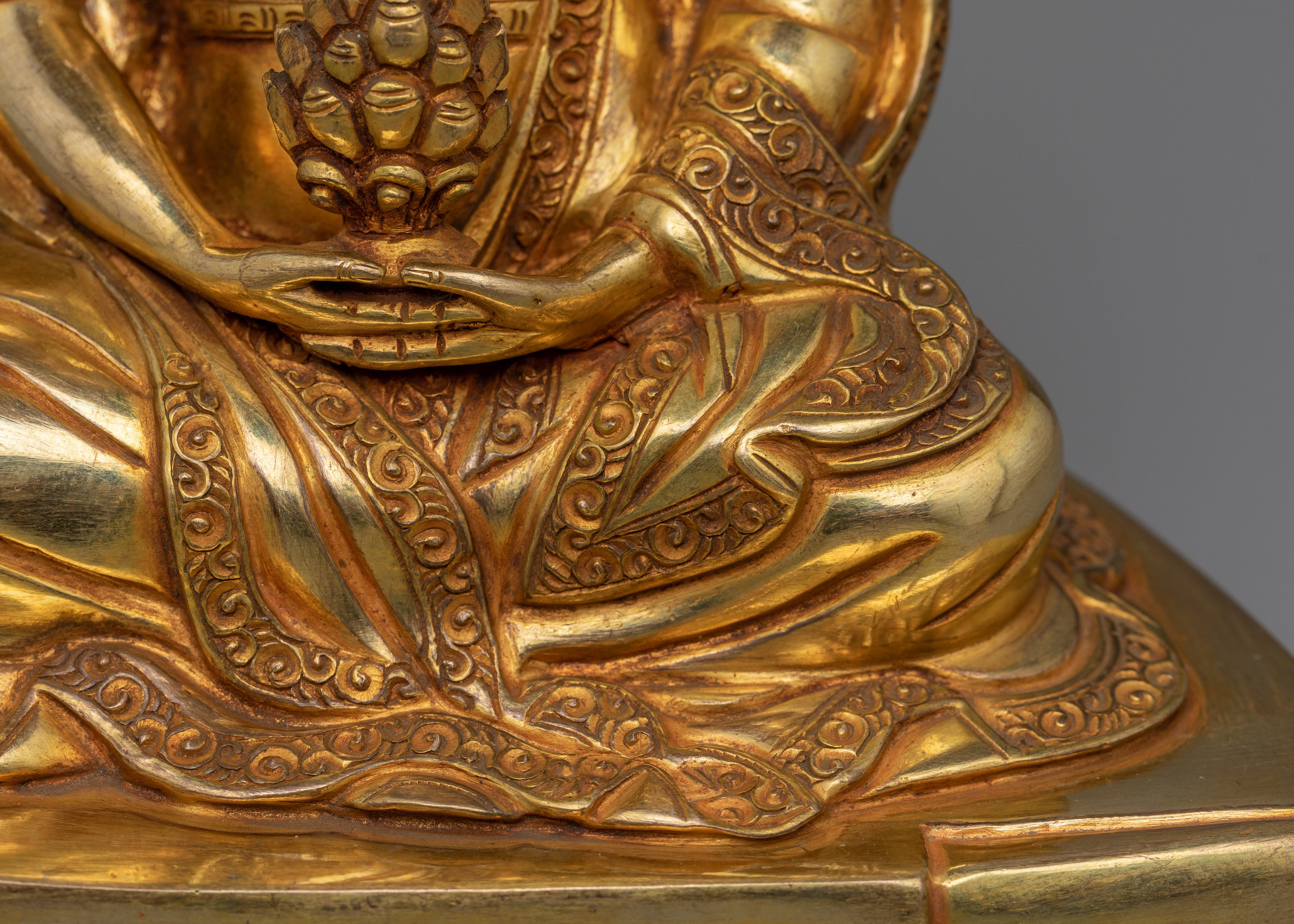 Buddhist Guru Gampopa Statue | 24K Gold Gilded Buddhist Sculpture