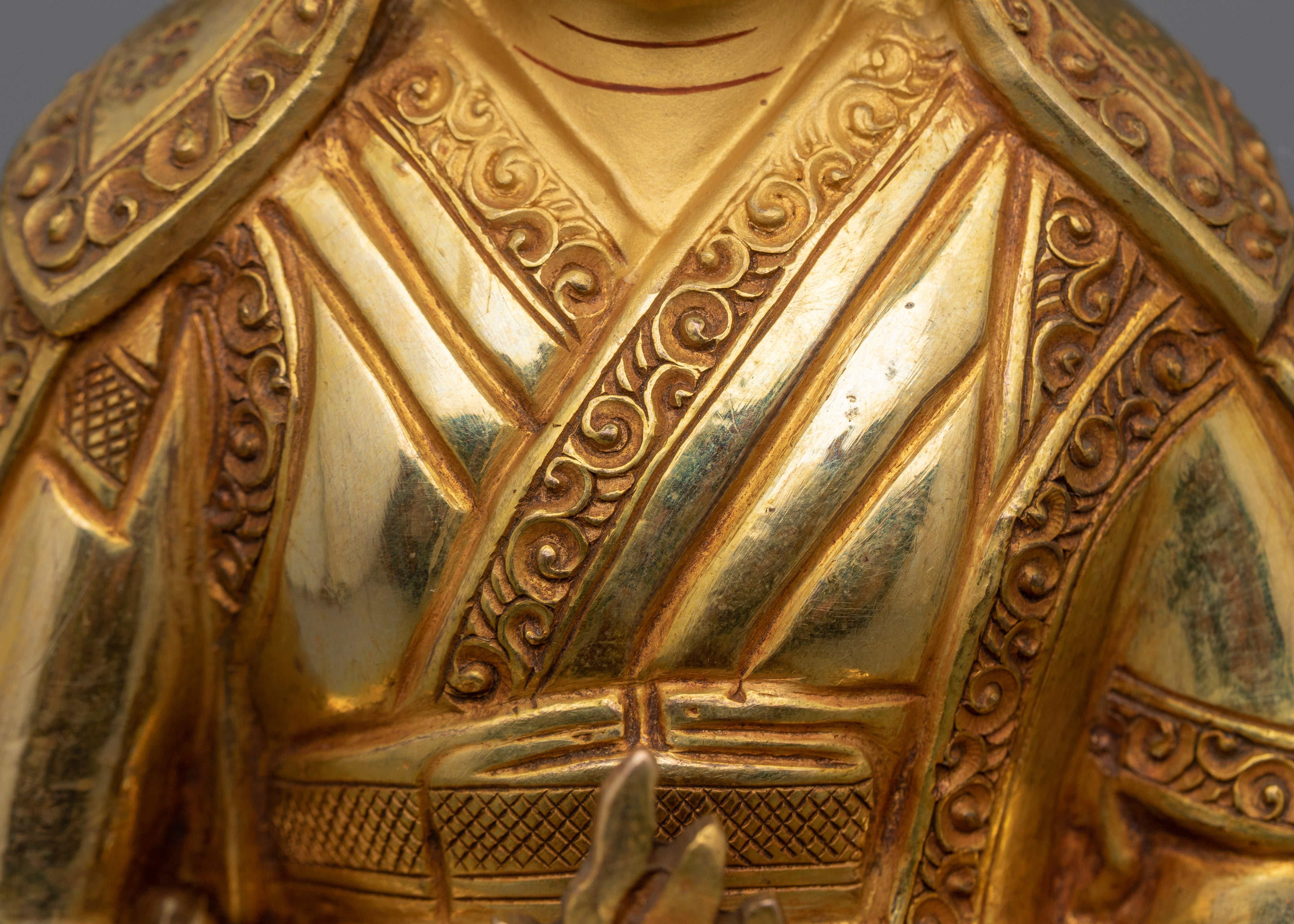 Buddhist Guru Gampopa Statue | 24K Gold Gilded Buddhist Sculpture