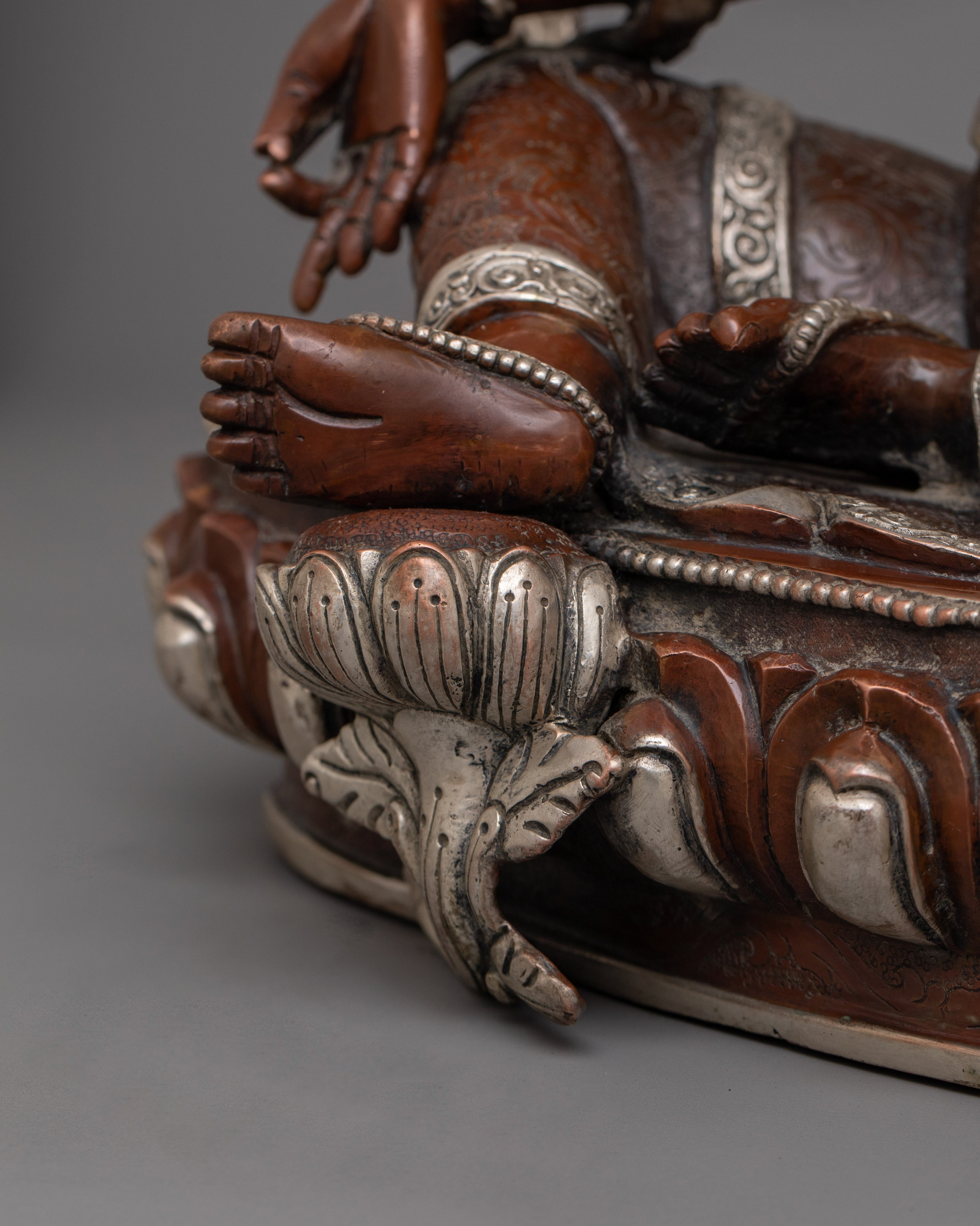 Himalayan Sculpture of Divine Deity Green Tara | Oxidized Copper Buddhist Statue