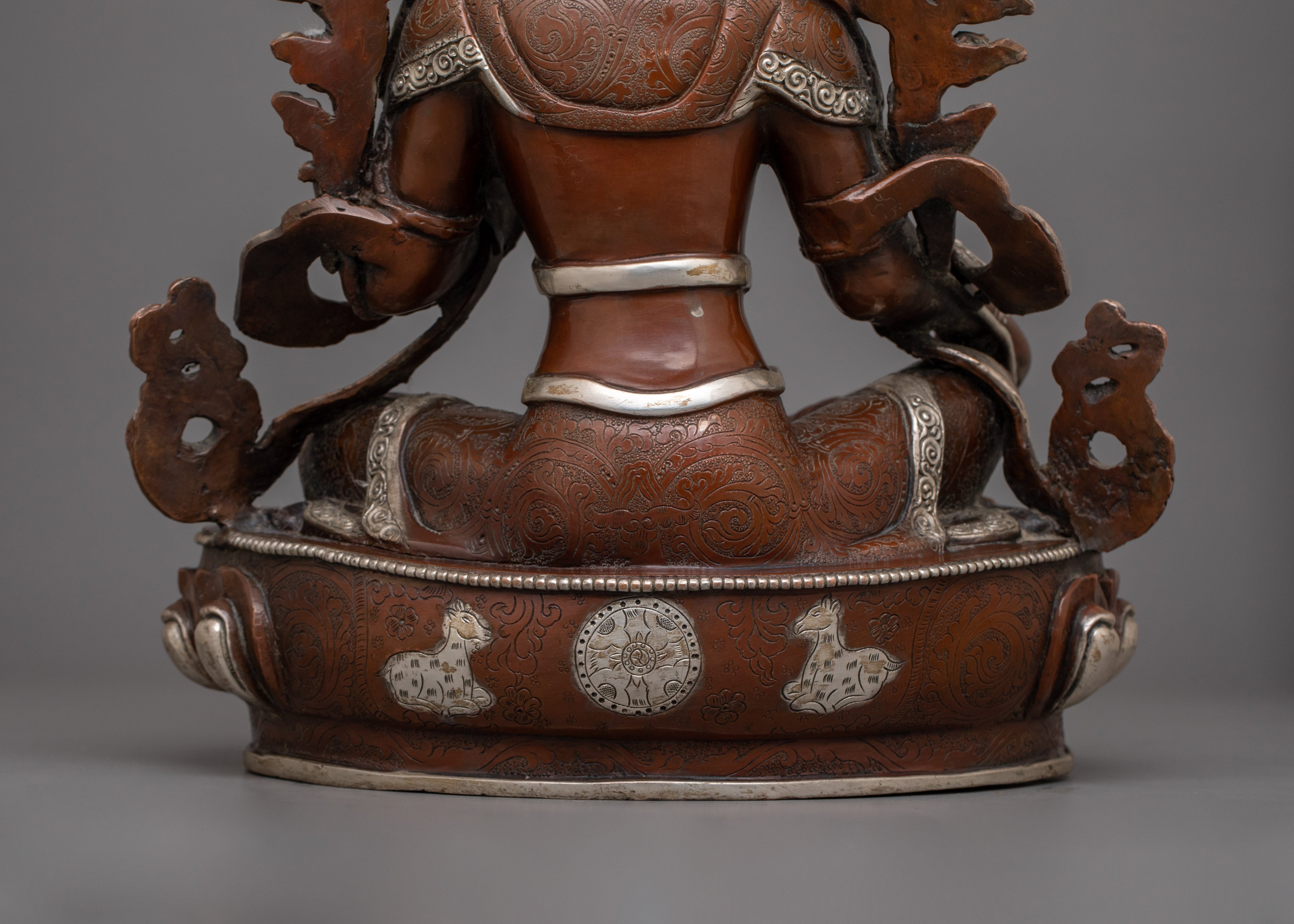 Himalayan Sculpture of Divine Deity Green Tara | Oxidized Copper Buddhist Statue