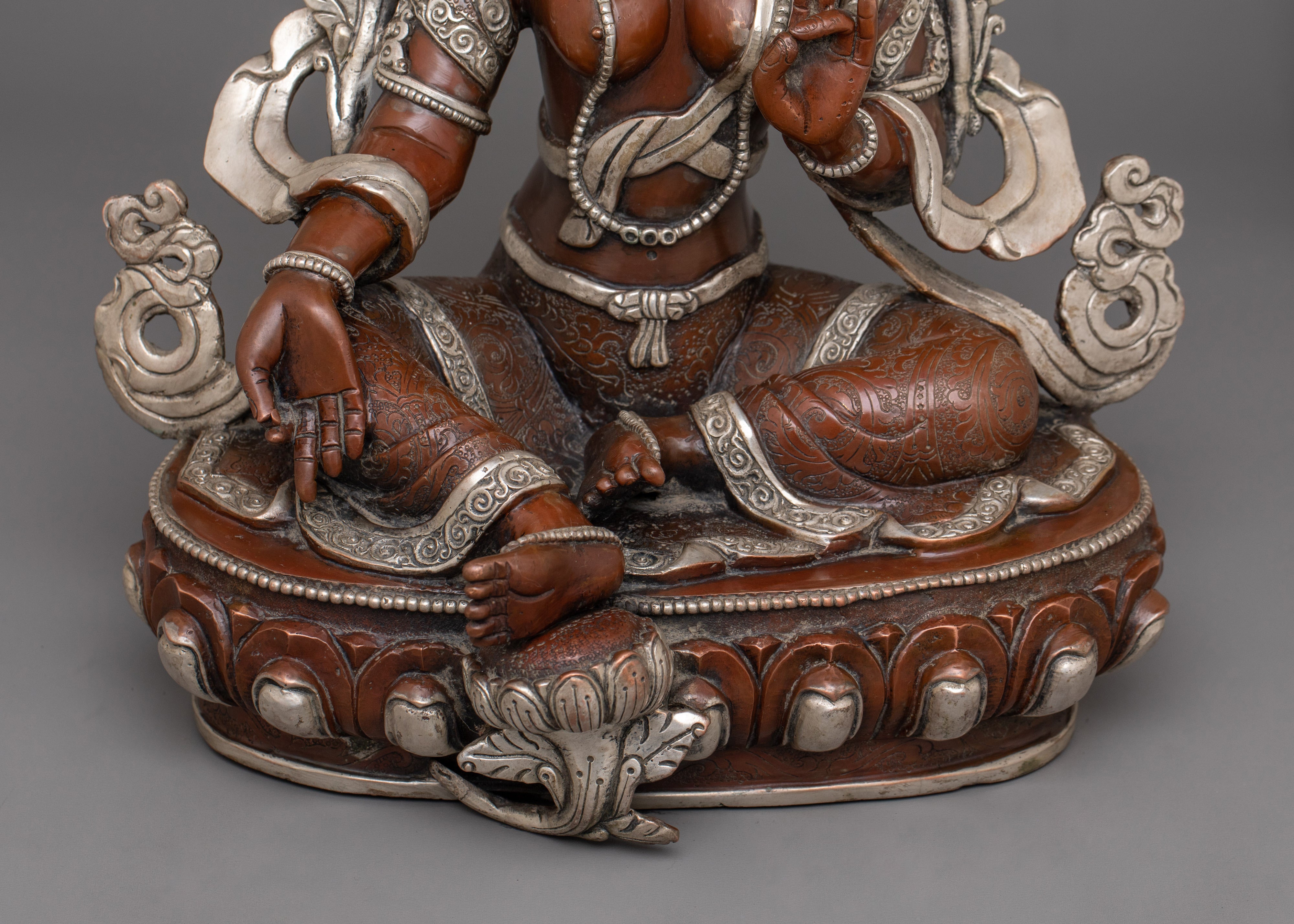 Himalayan Sculpture of Divine Deity Green Tara | Oxidized Copper Buddhist Statue